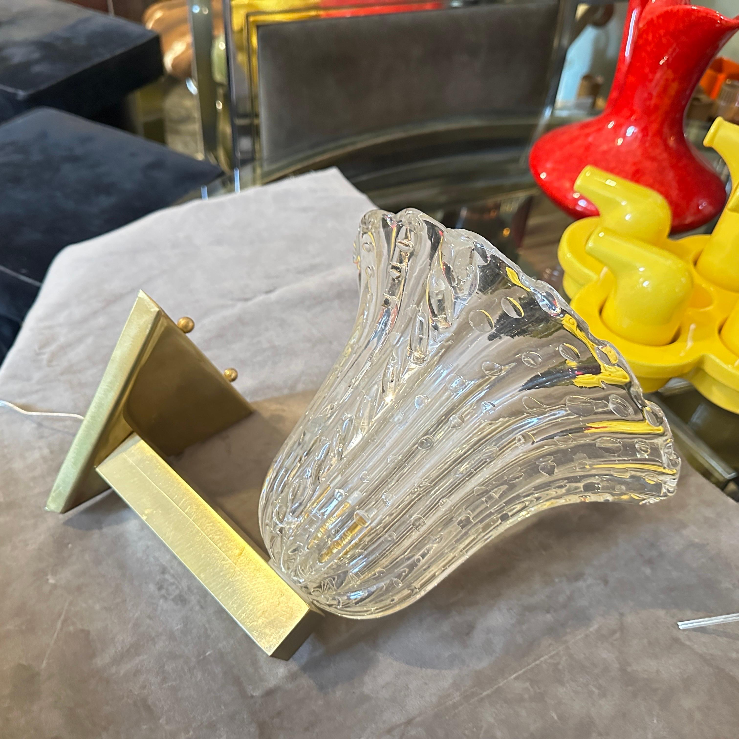 Two 1970s Barovier Style Mid-century Modern Blue Murano Glass Wall Sconces For Sale 2