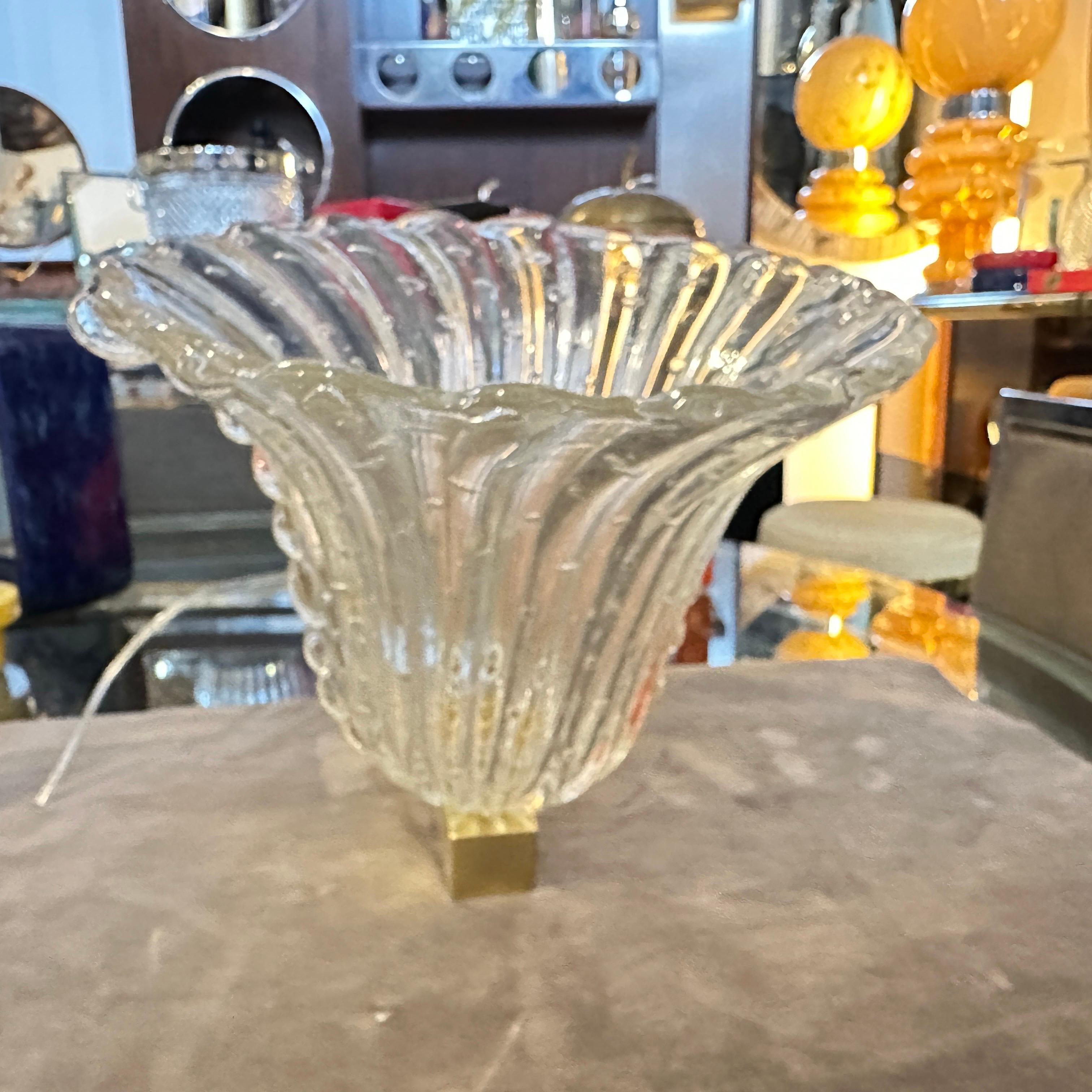 Two 1970s Barovier Style Mid-century Modern Blue Murano Glass Wall Sconces For Sale 3