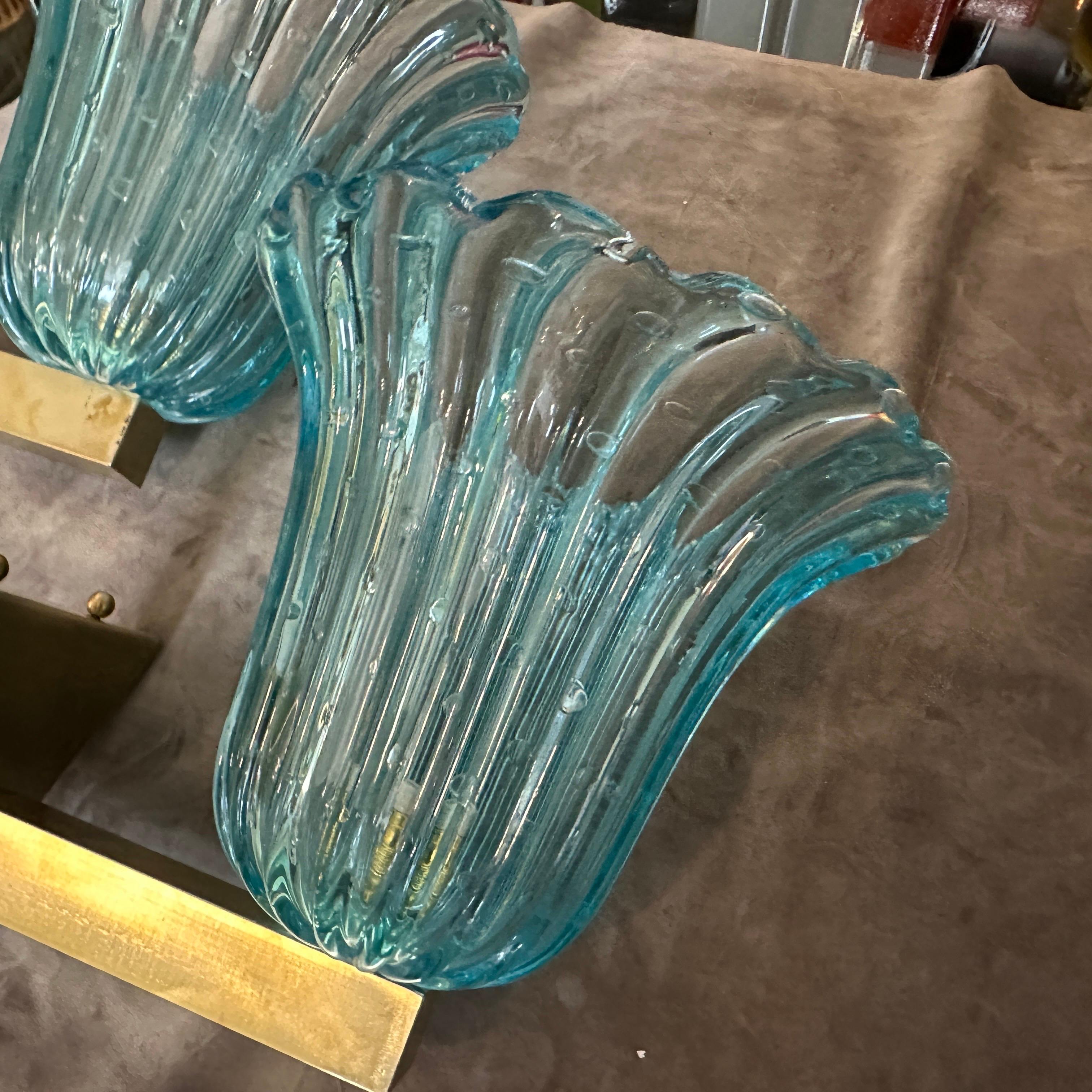 Zwei 1970er Barovier Stil Mitte des Jahrhunderts Modern Blau Murano Glas Wandleuchten im Angebot 4