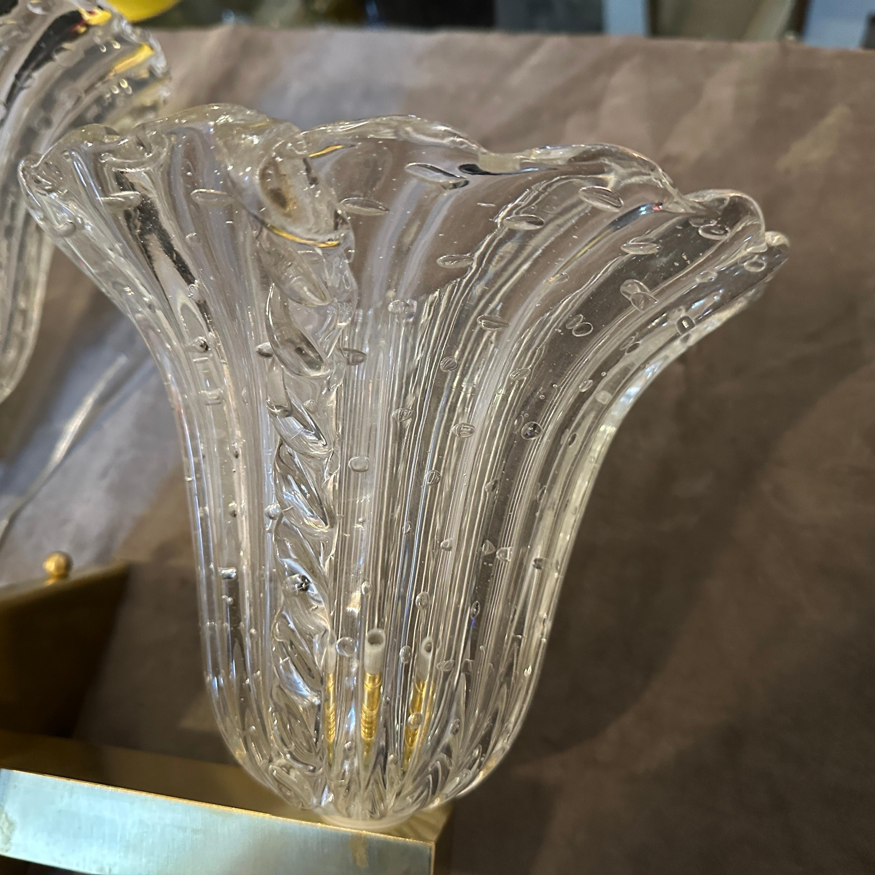 Two 1970s Barovier Style Mid-century Modern Blue Murano Glass Wall Sconces For Sale 4