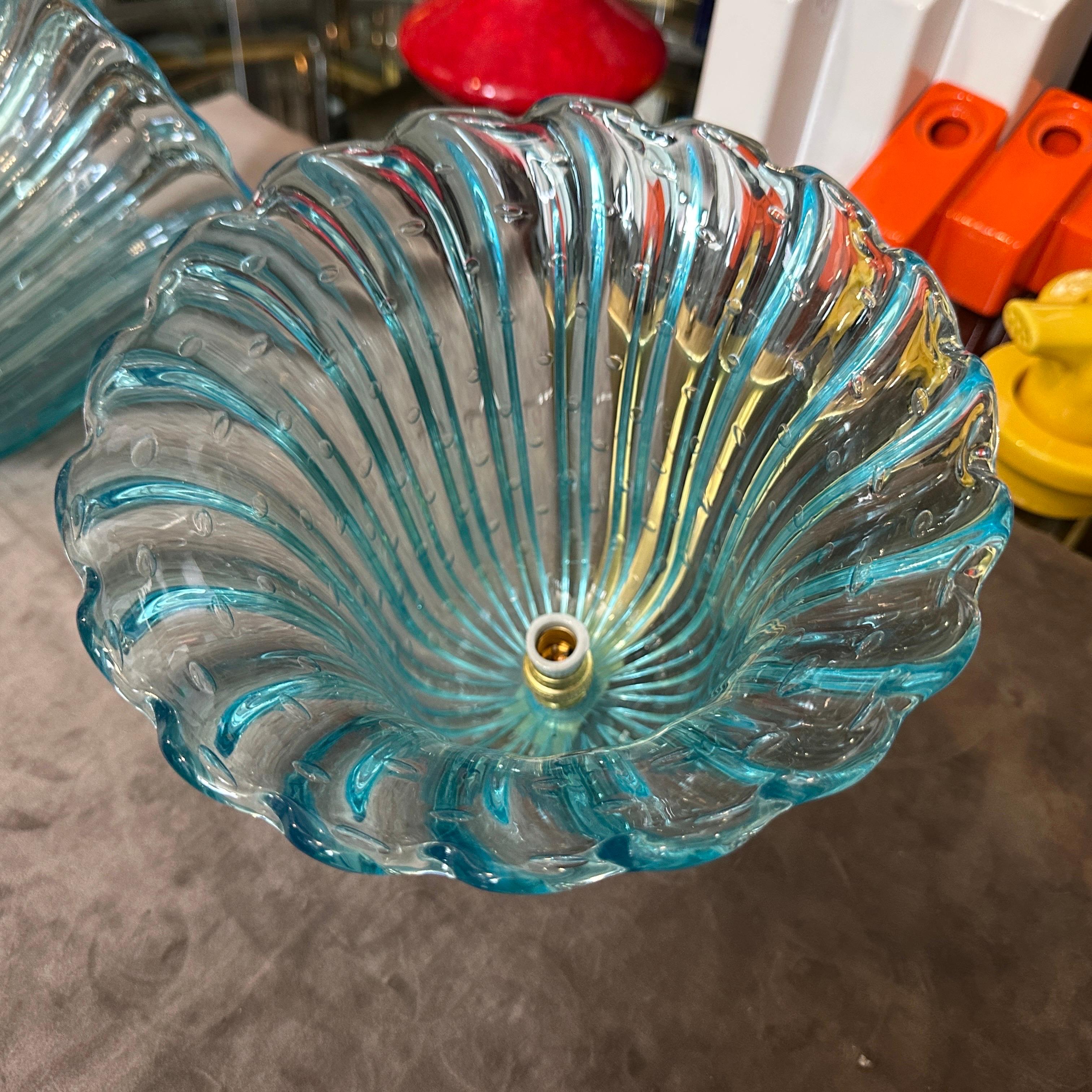 Zwei 1970er Barovier Stil Mitte des Jahrhunderts Modern Blau Murano Glas Wandleuchten im Angebot 5