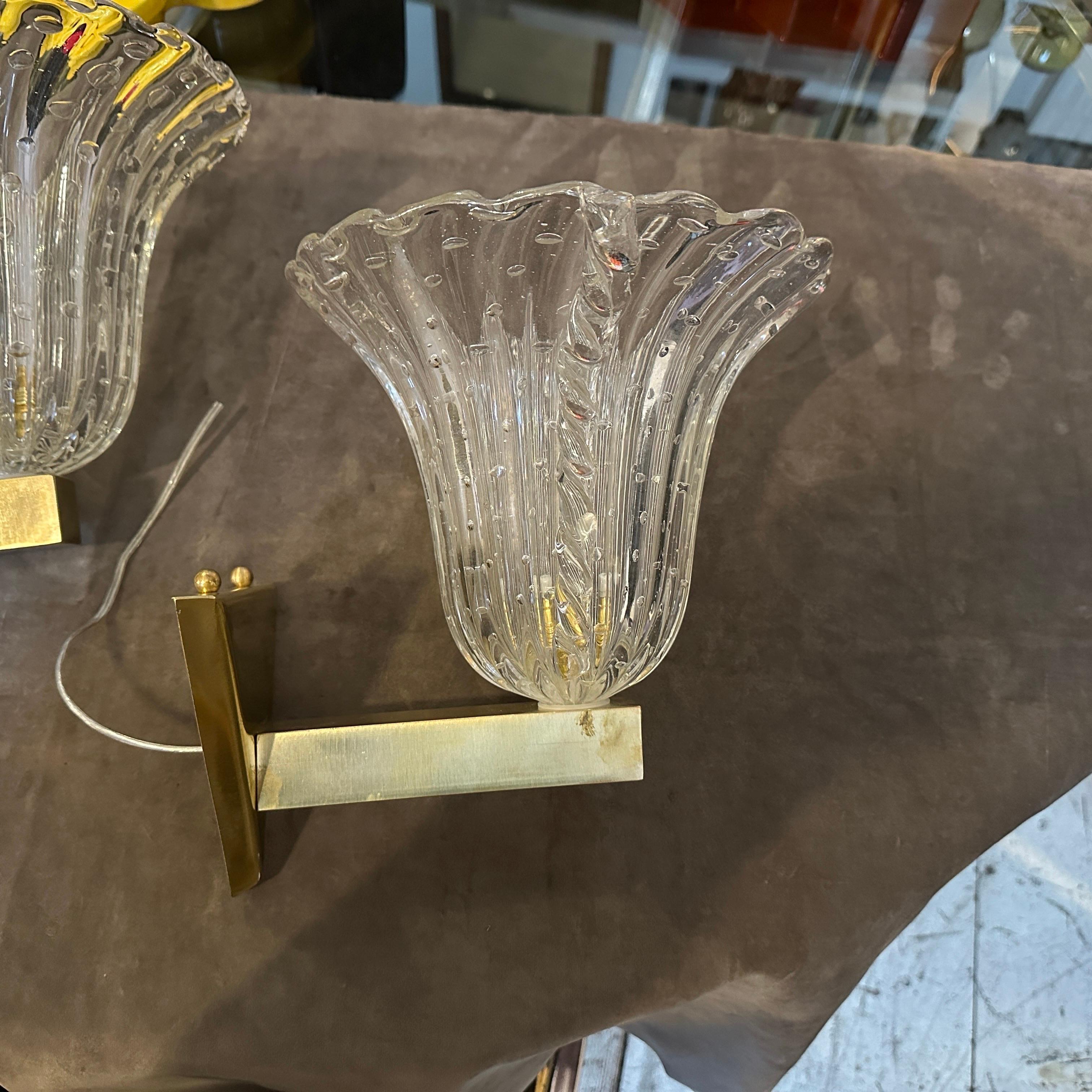 Two 1970s Barovier Style Mid-century Modern Blue Murano Glass Wall Sconces For Sale 5