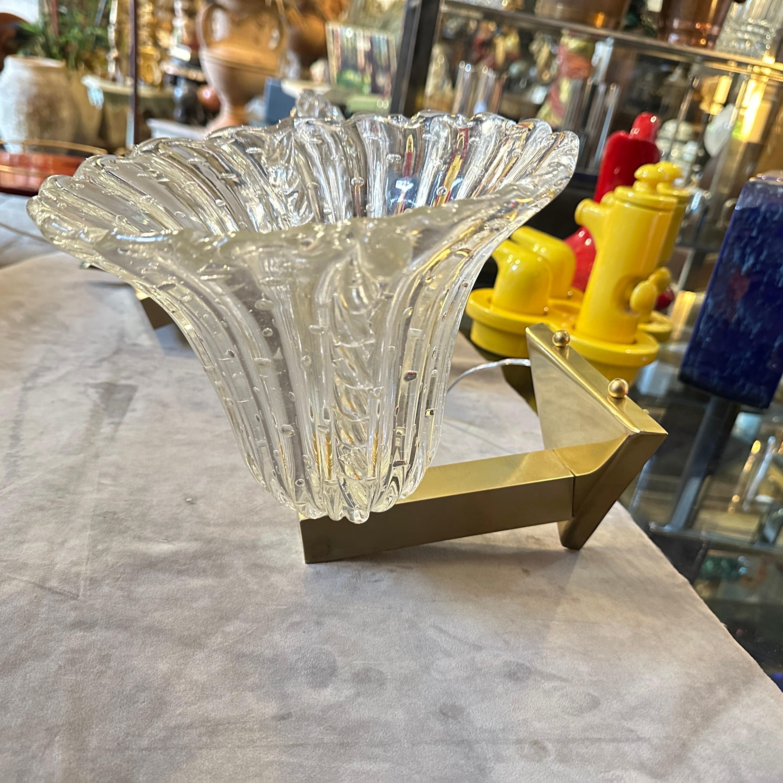 Two 1970s Barovier Style Mid-century Modern Blue Murano Glass Wall Sconces For Sale 7