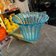 Two 1970s Barovier Style Mid-century Modern Blue Murano Glass Wall Sconces
