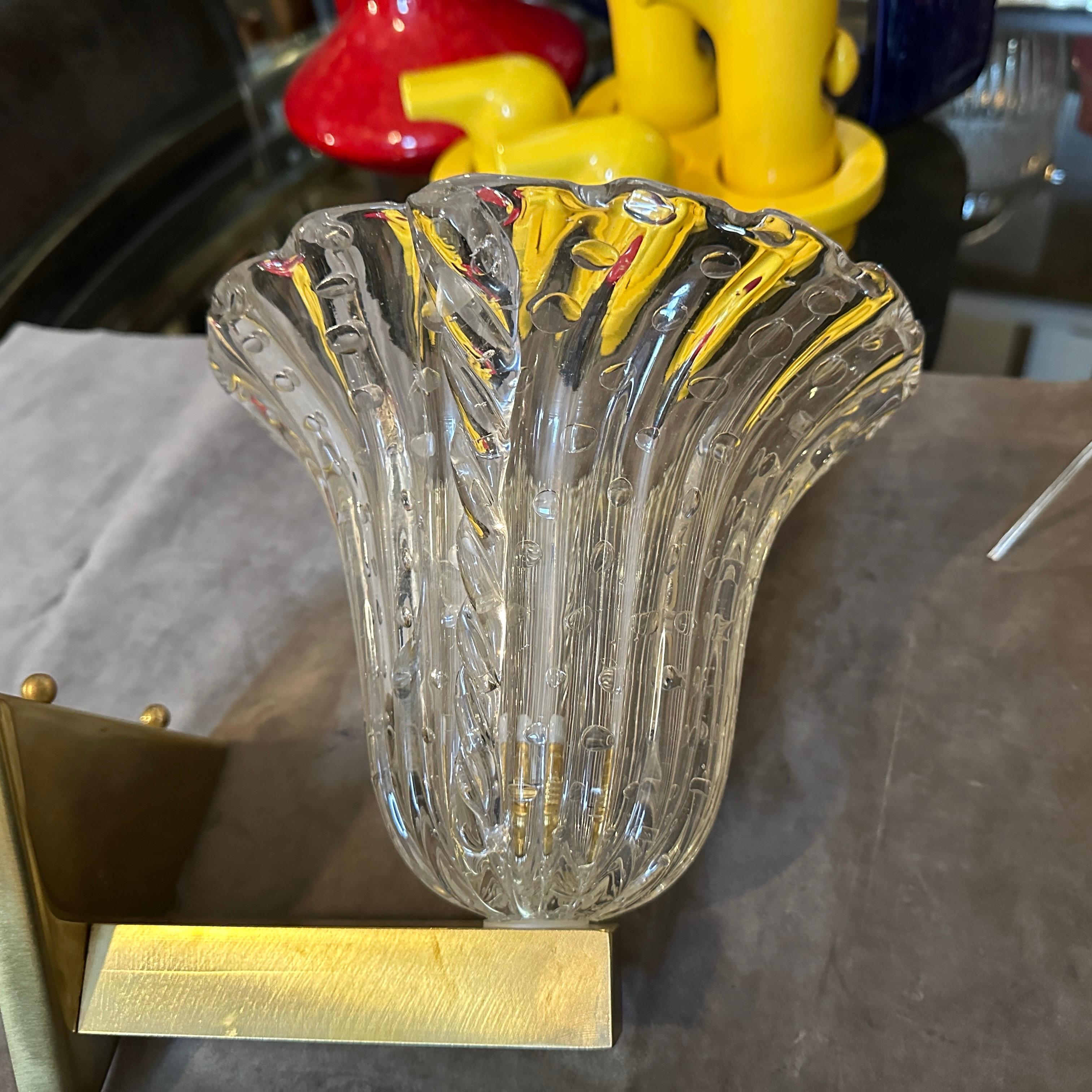 Mid-Century Modern Two 1970s Barovier Style Mid-century Modern Blue Murano Glass Wall Sconces For Sale