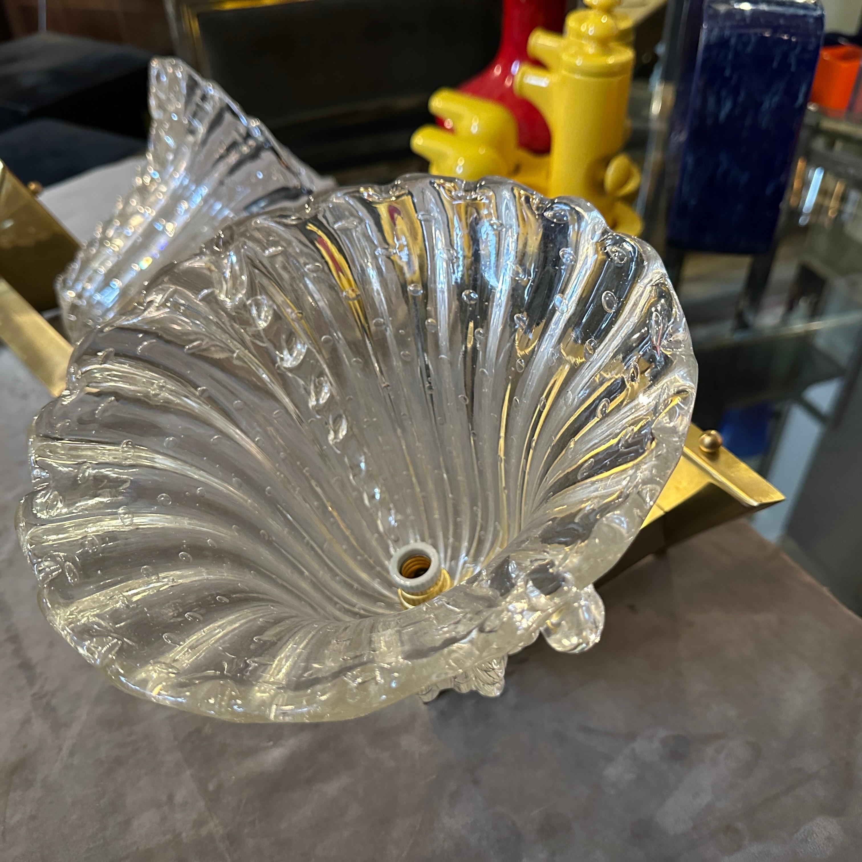 Hand-Crafted Two 1970s Barovier Style Mid-century Modern Blue Murano Glass Wall Sconces For Sale