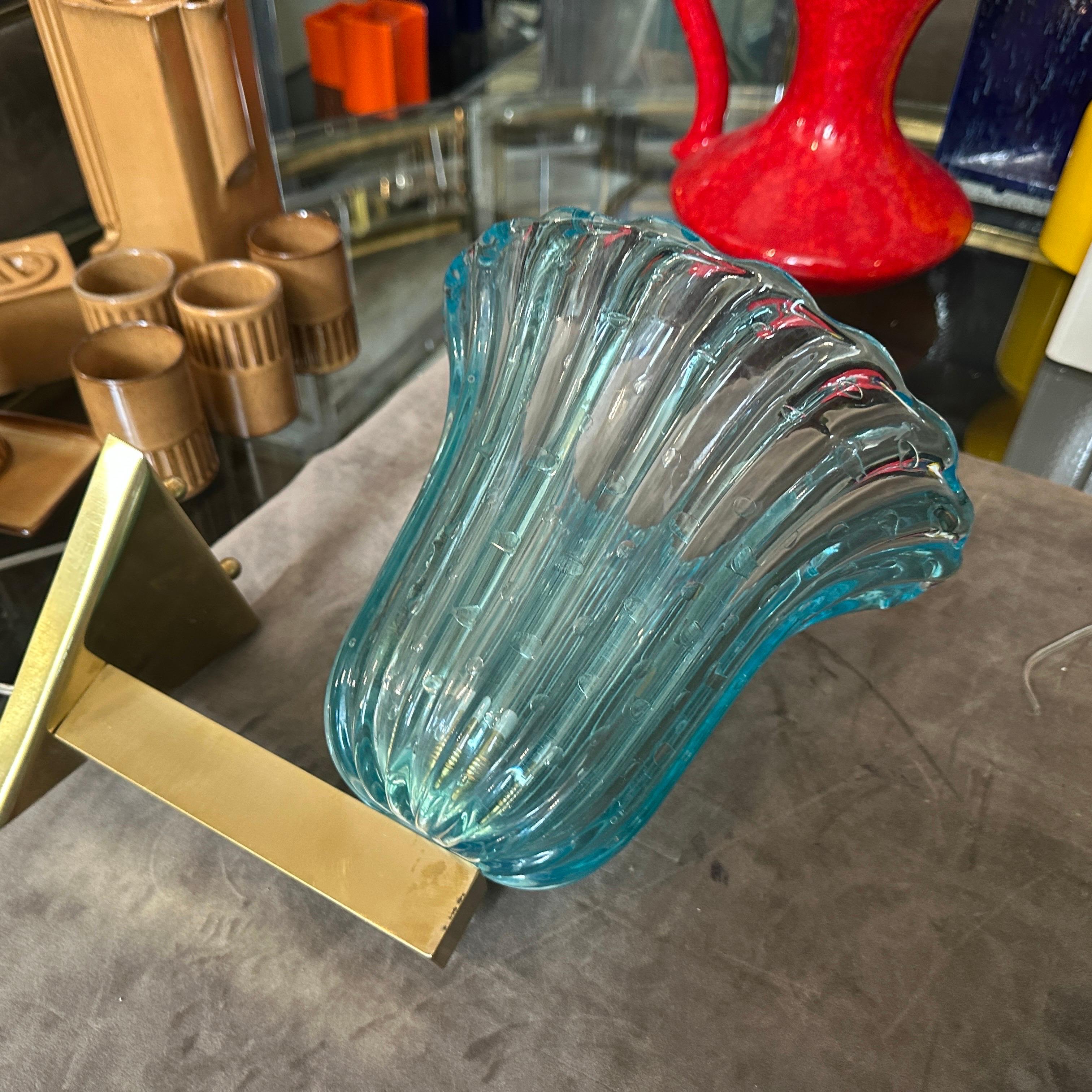 Zwei 1970er Barovier Stil Mitte des Jahrhunderts Modern Blau Murano Glas Wandleuchten im Zustand „Gut“ im Angebot in Aci Castello, IT