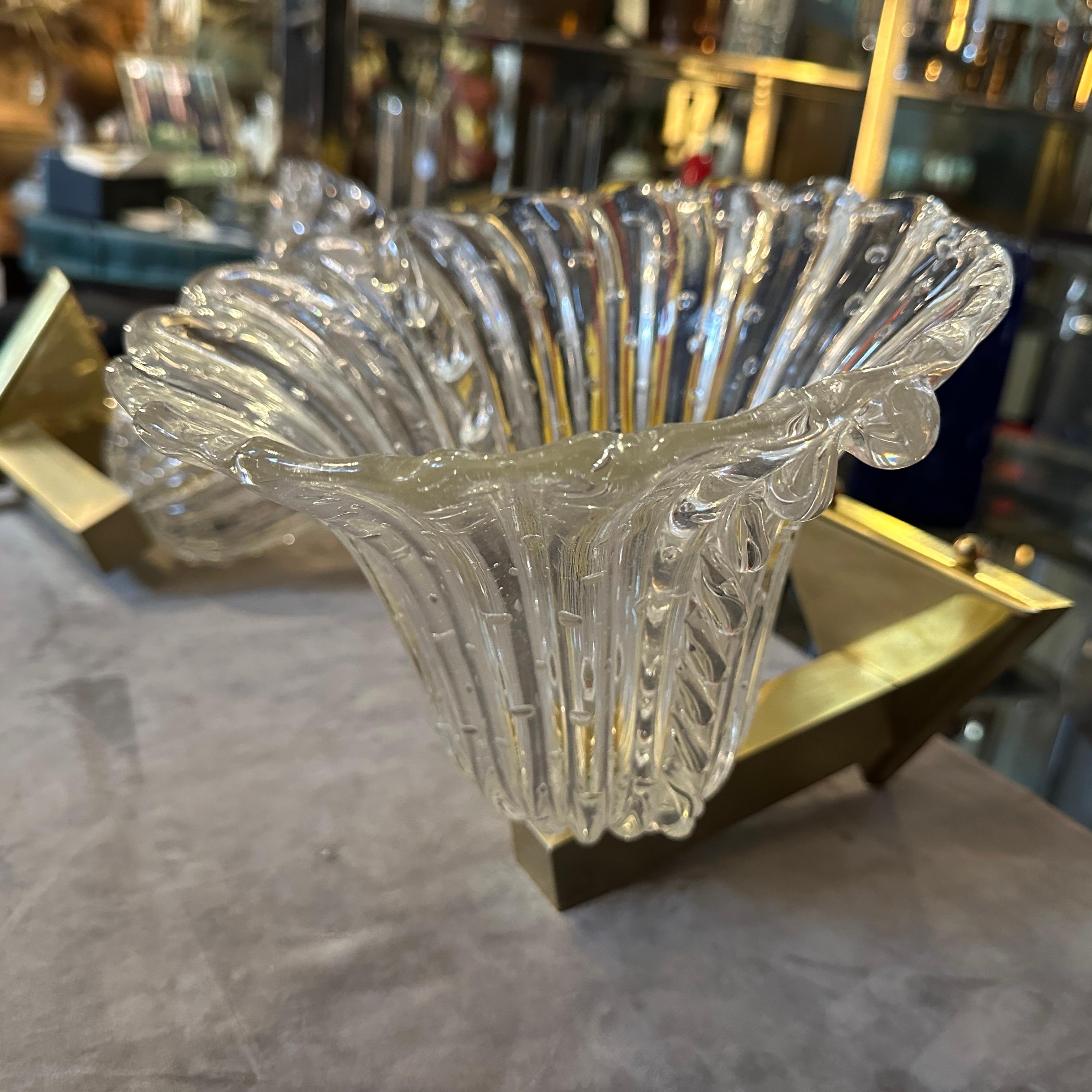20th Century Two 1970s Barovier Style Mid-century Modern Blue Murano Glass Wall Sconces For Sale