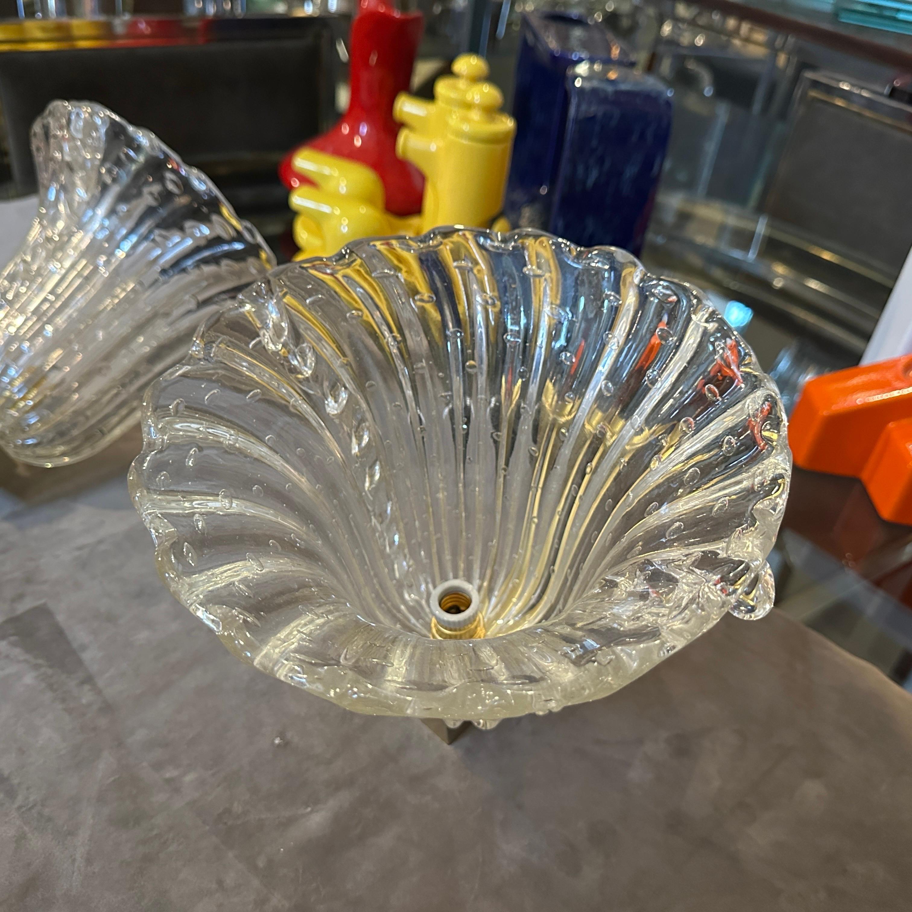 Two 1970s Barovier Style Mid-century Modern Blue Murano Glass Wall Sconces For Sale 1