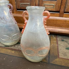 Two 1970s Cenedese Attributed Mid-Century Modern Scavo Murano Glass Vases