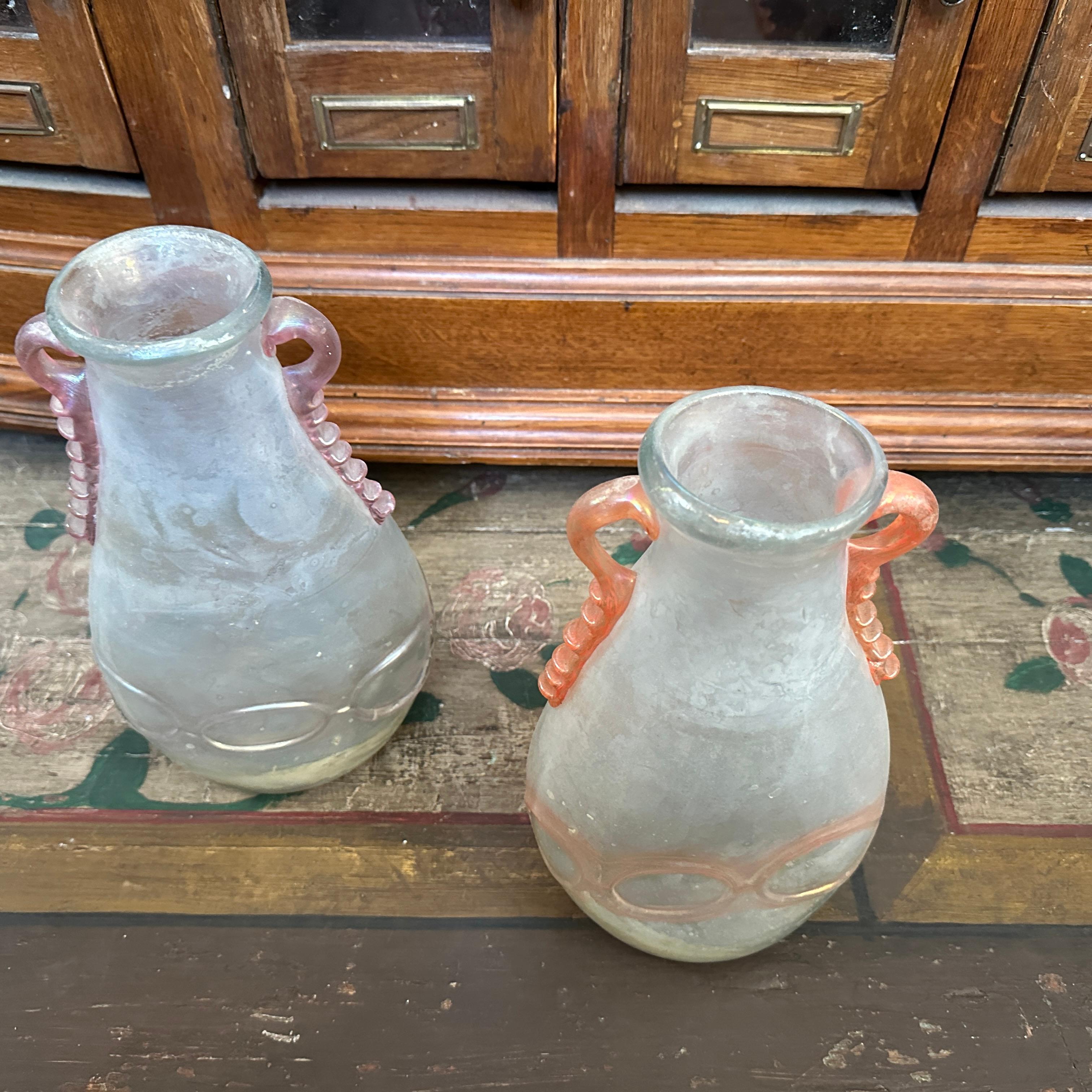 Hand-Crafted Two 1970s Cenedese Attributed Mid-Century Modern Scavo Murano Glass Vases For Sale