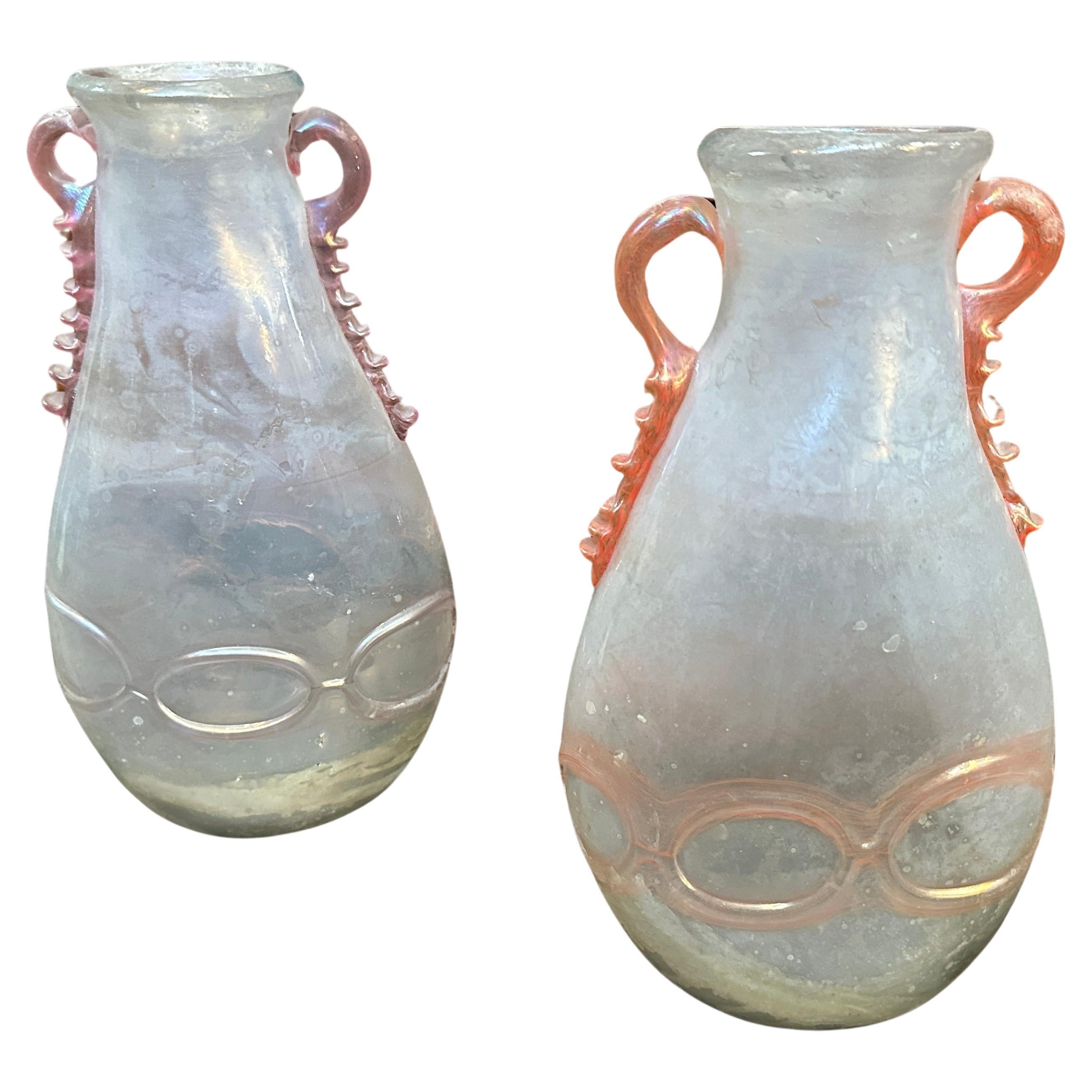 Two 1970s Cenedese Attributed Mid-Century Modern Scavo Murano Glass Vases For Sale