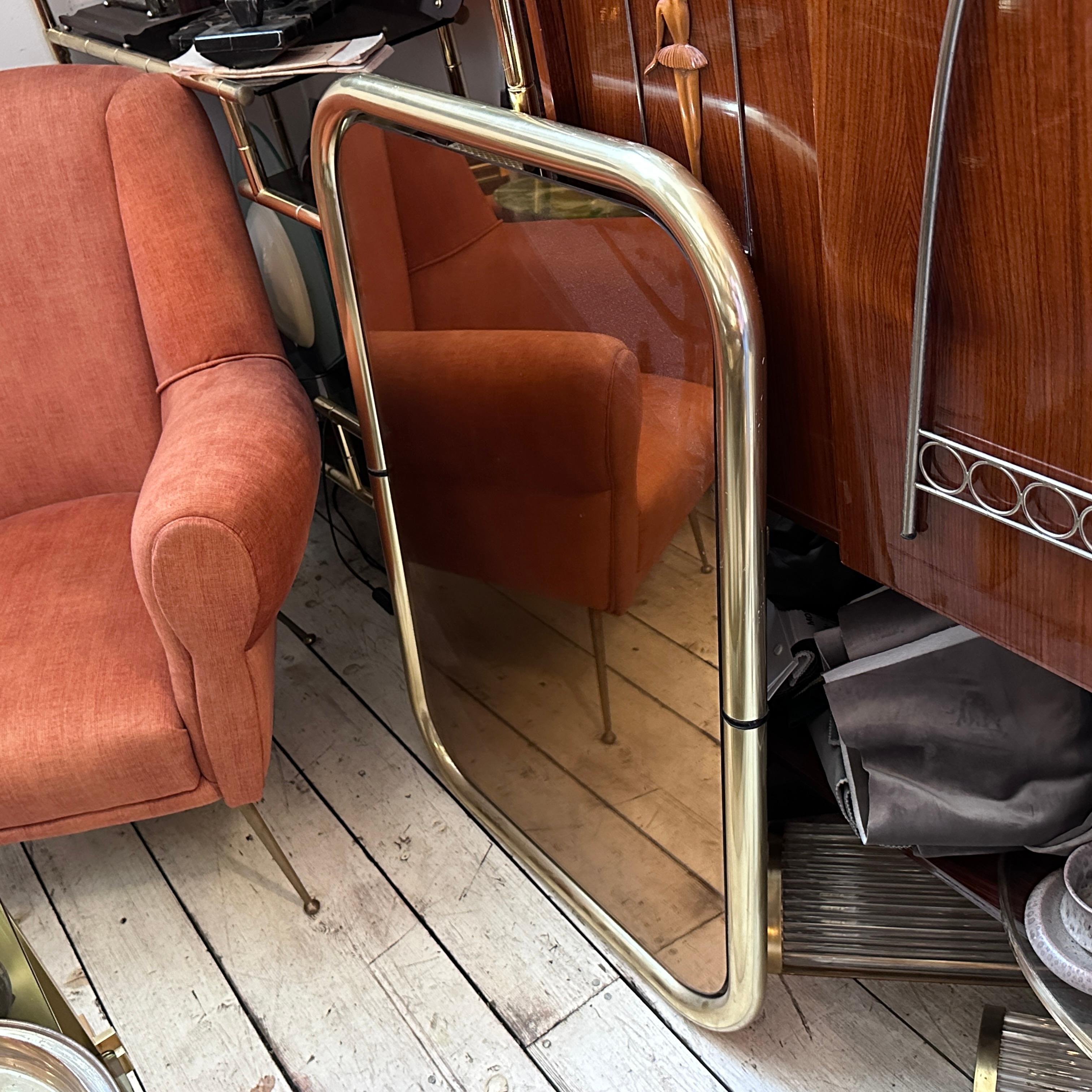 Two 1970s Cristal Arte Space Age Brass and Pink Glass Italian Wall Mirrors For Sale 11