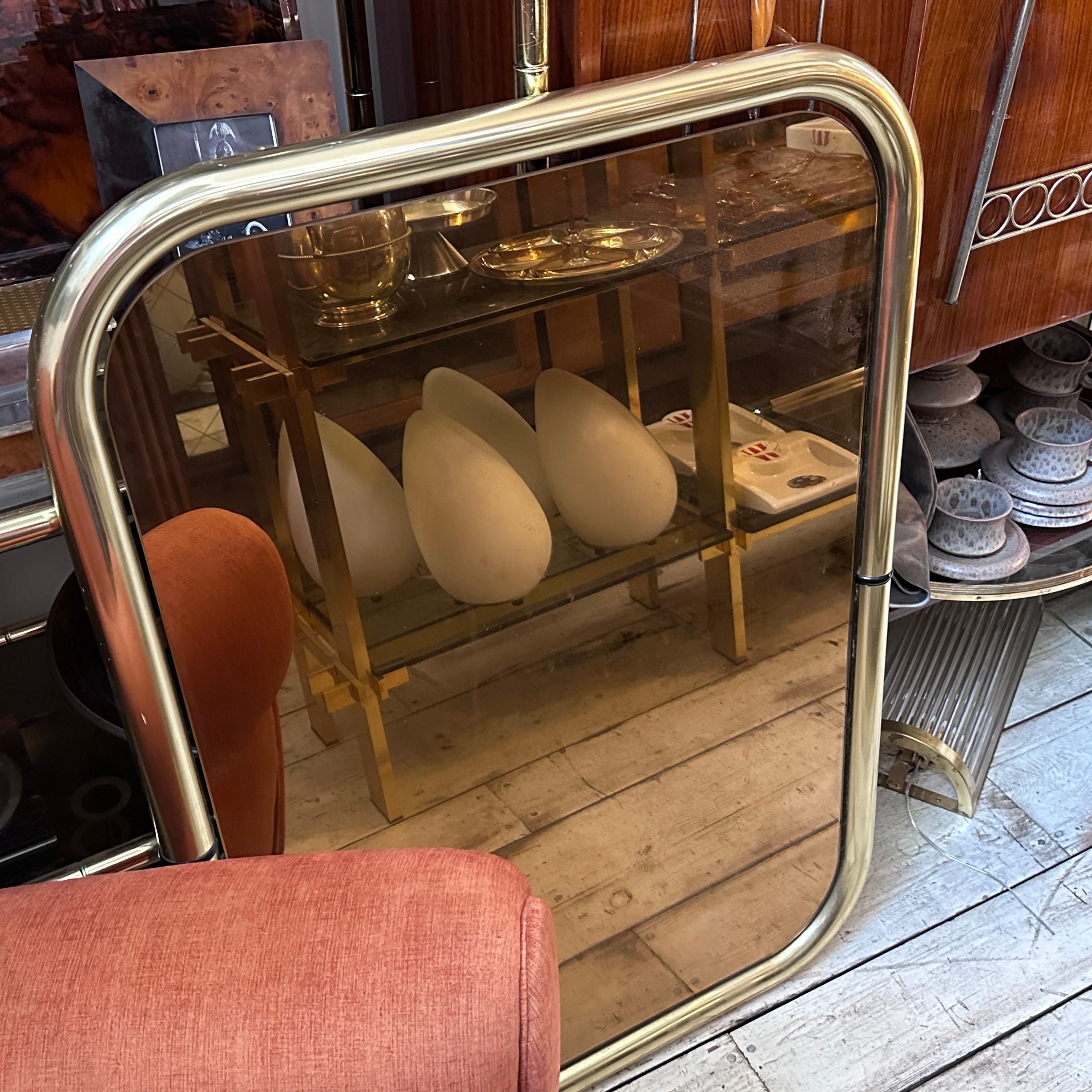 Two 1970s Cristal Arte Space Age Brass and Pink Glass Italian Wall Mirrors For Sale 13