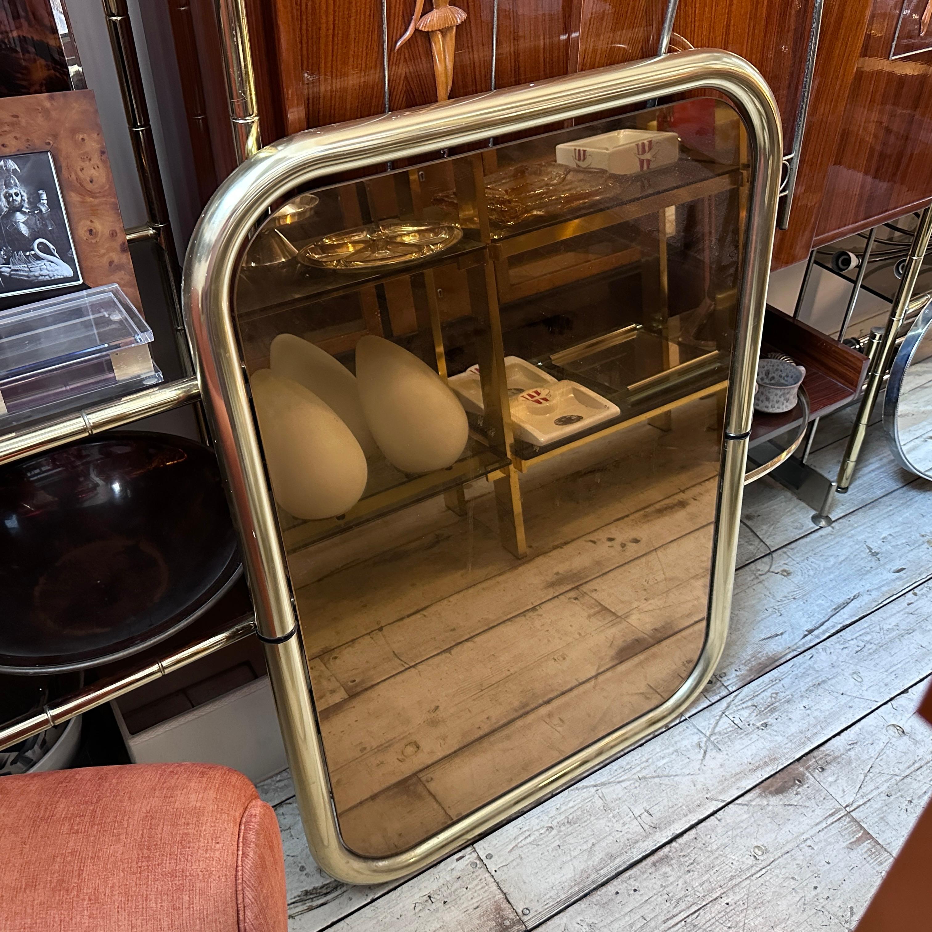 Two 1970s Cristal Arte Space Age Brass and Pink Glass Italian Wall Mirrors For Sale 14