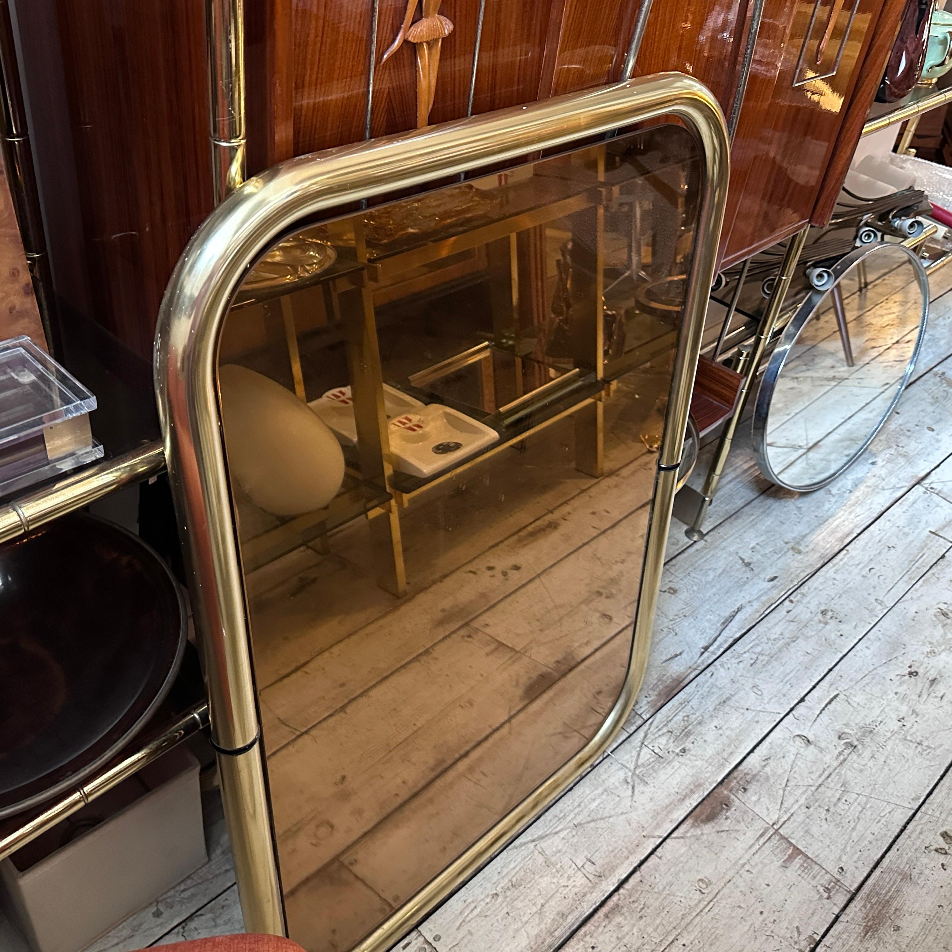 Two 1970s Cristal Arte Space Age Brass and Pink Glass Italian Wall Mirrors For Sale 15