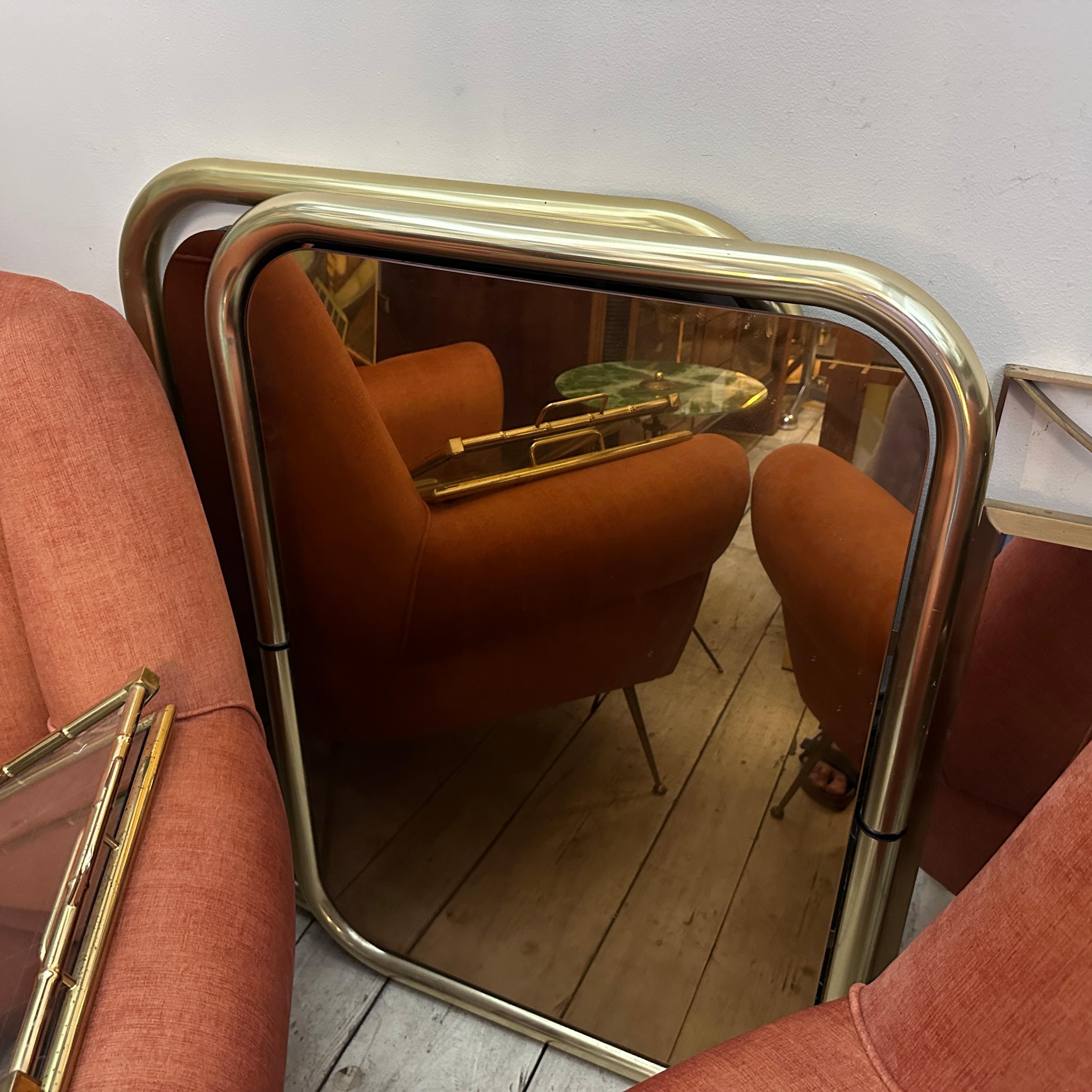 Two 1970s Cristal Arte Space Age Brass and Pink Glass Italian Wall Mirrors For Sale 16