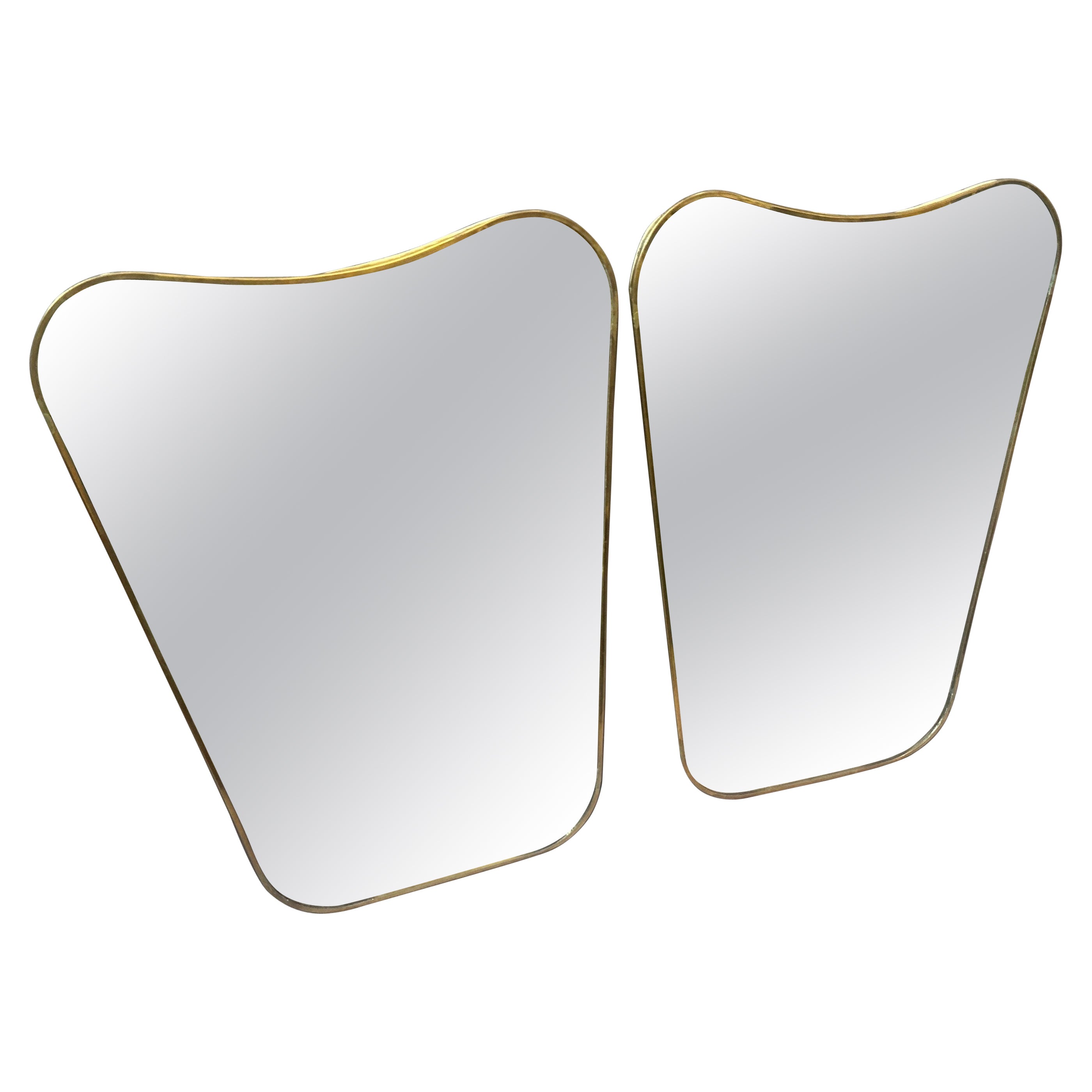 Dos espejos de pared de latón con forma de galleta de la década de 1970, estilo Gio PontiModerno de mediados de siglo en venta