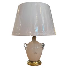 Deux lampes de bureau en verre de Murano rose clair Hollywood Regency des années 1970 par Tommaso Barbi