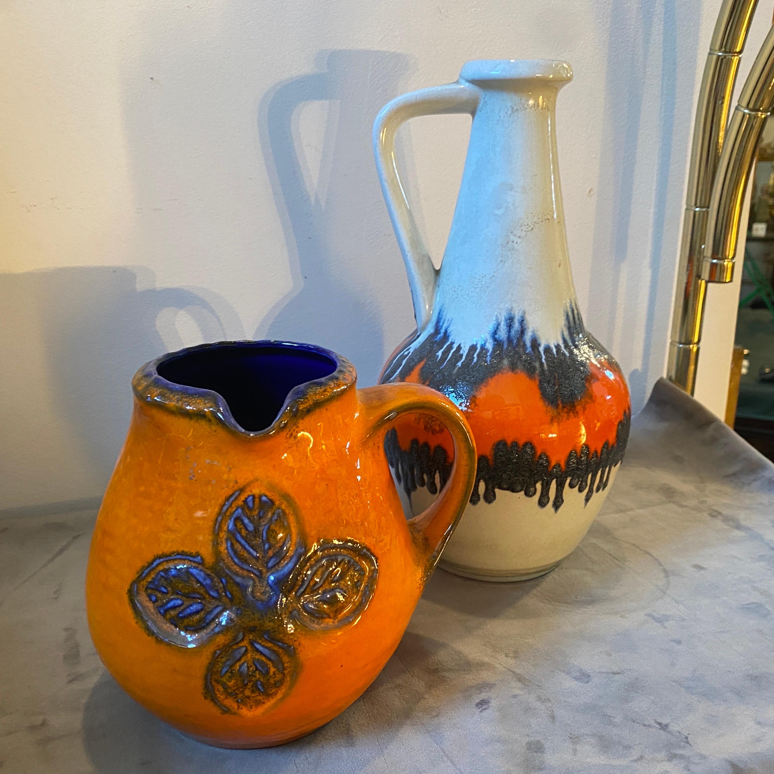 Two 1970s Mid-Century Modern Fat Lava Ceramic German Jugs For Sale 4