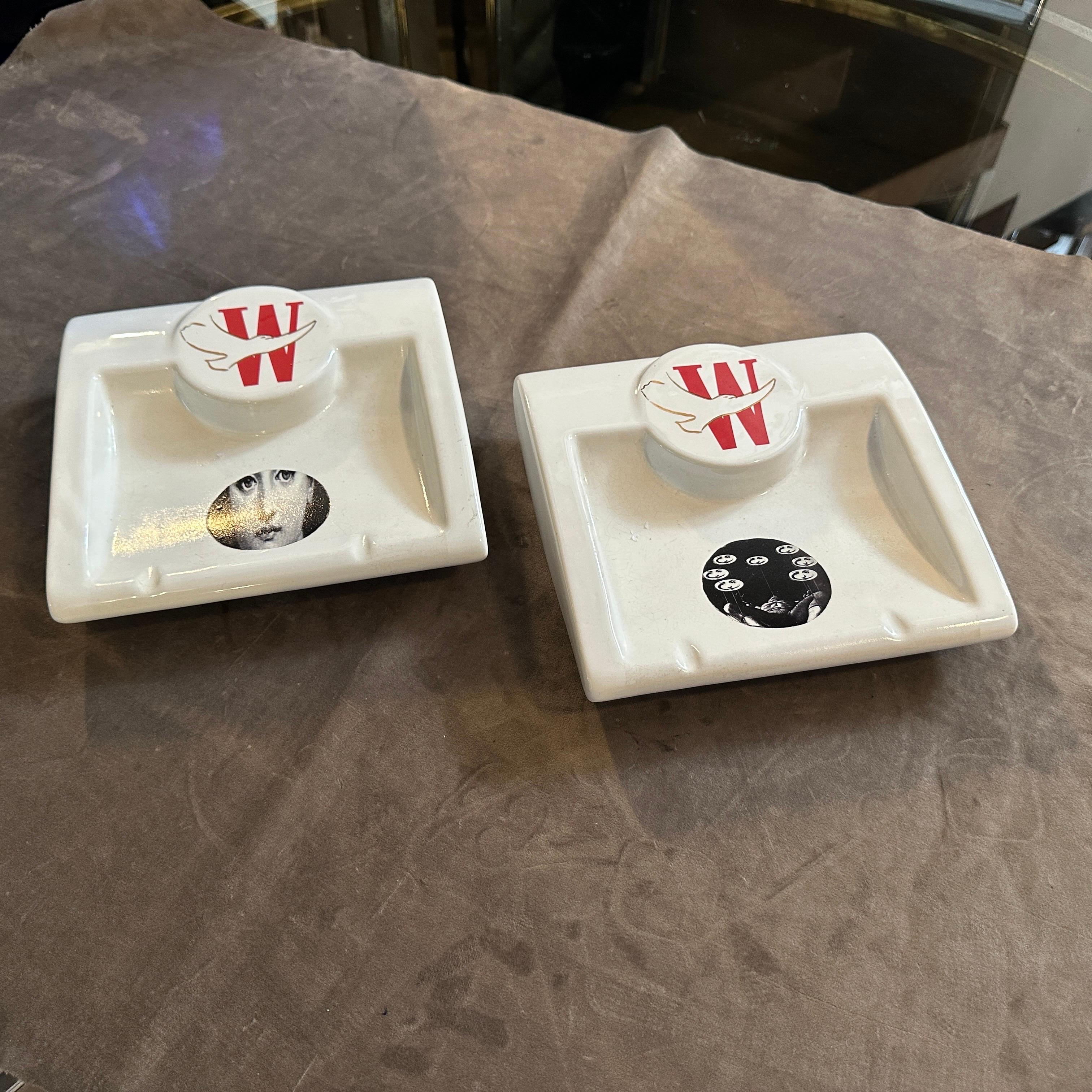 Zwei 1970er Jahre Mid-Century Modern Fornasetti für Winston Weiß Keramik Videoches im Angebot 3