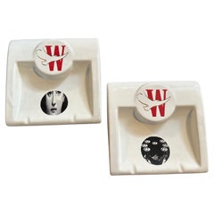 Two 1970s Mid-Century Modern Fornasetti for Winston White Ceramic Vide Poches