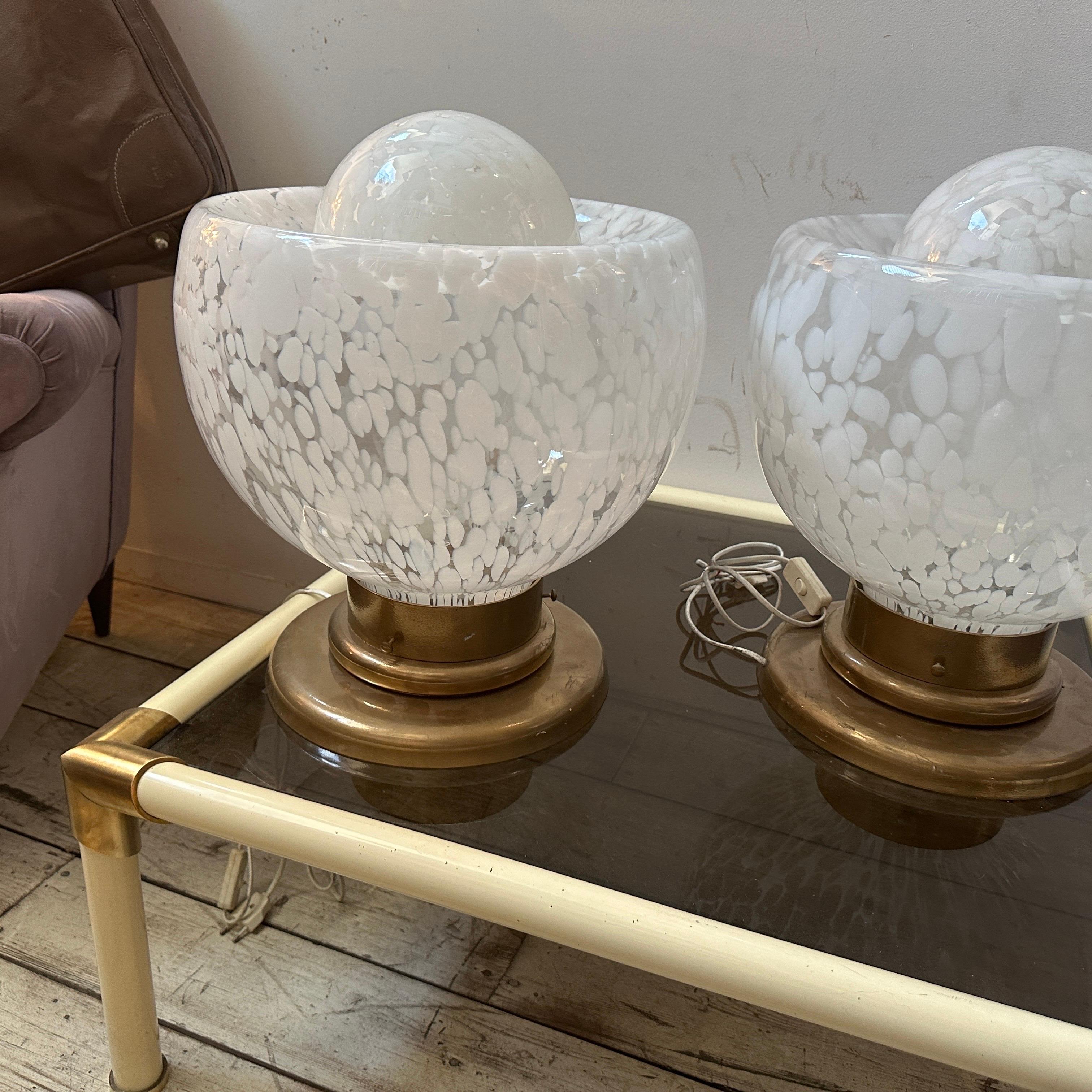 Two 1970s Mid-Century Modern Murano Glass and Brass Big Table Lamps by Mazzega 4