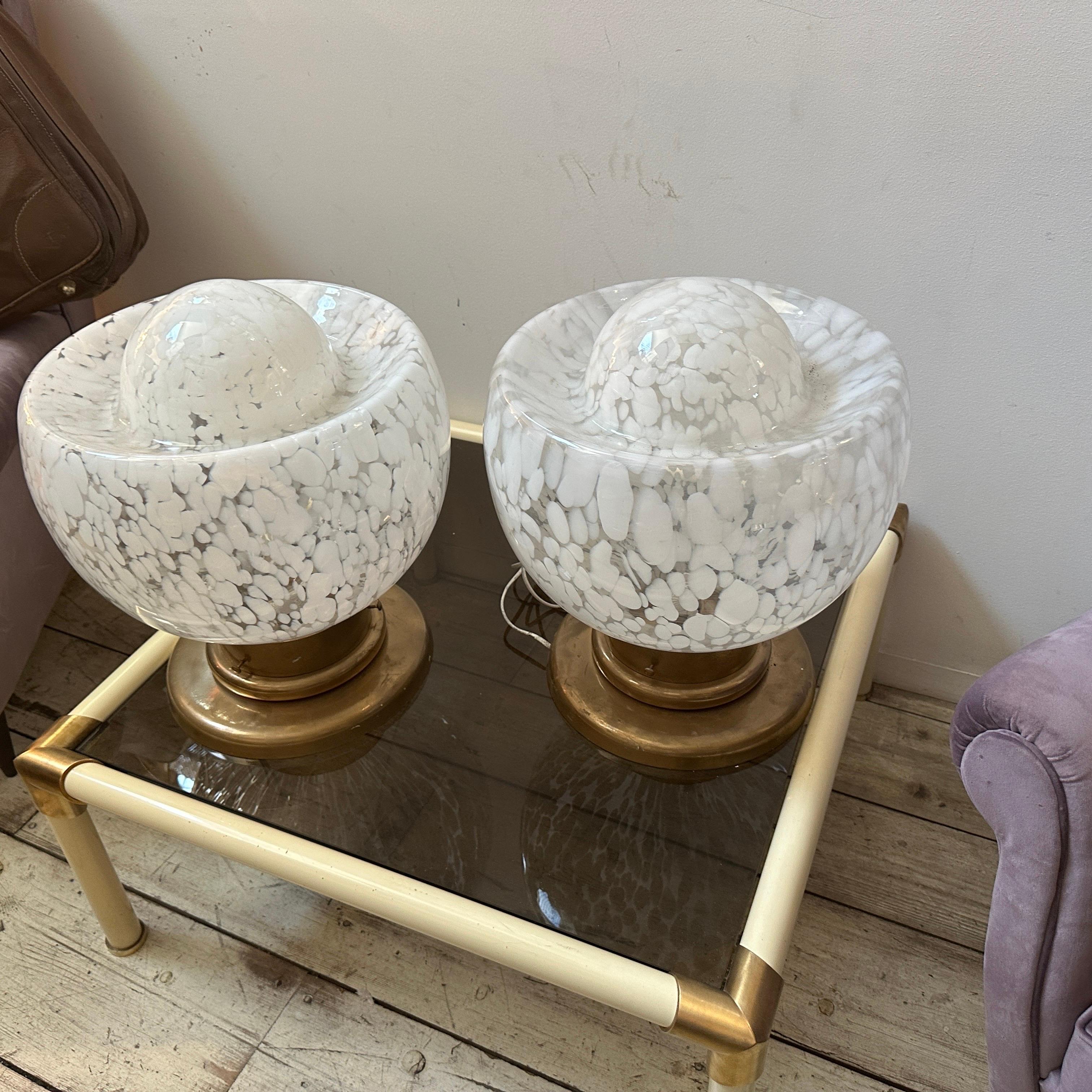 Two 1970s Mid-Century Modern Murano Glass and Brass Big Table Lamps by Mazzega 5