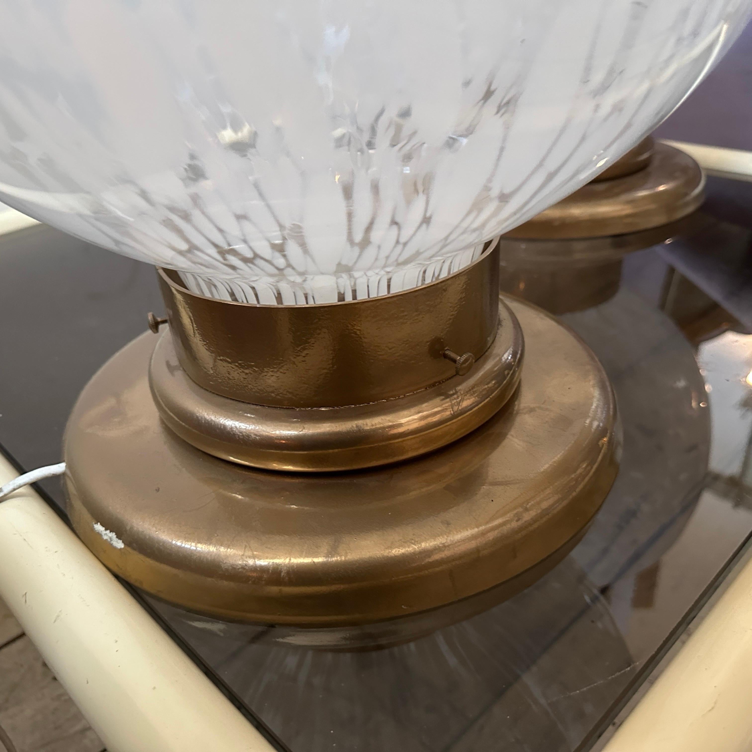 Italian Two 1970s Mid-Century Modern Murano Glass and Brass Big Table Lamps by Mazzega