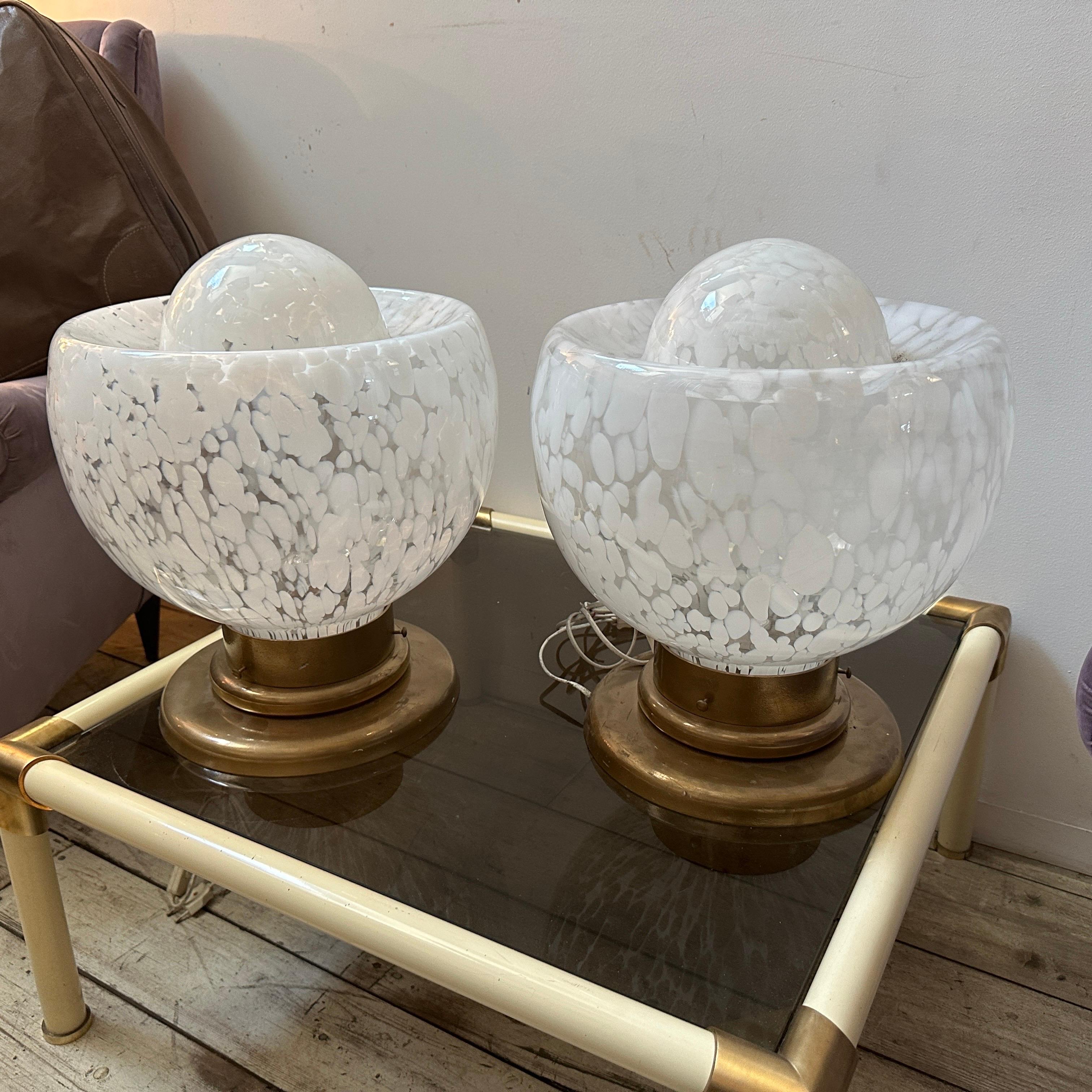 Two 1970s Mid-Century Modern Murano Glass and Brass Big Table Lamps by Mazzega In Good Condition In Aci Castello, IT