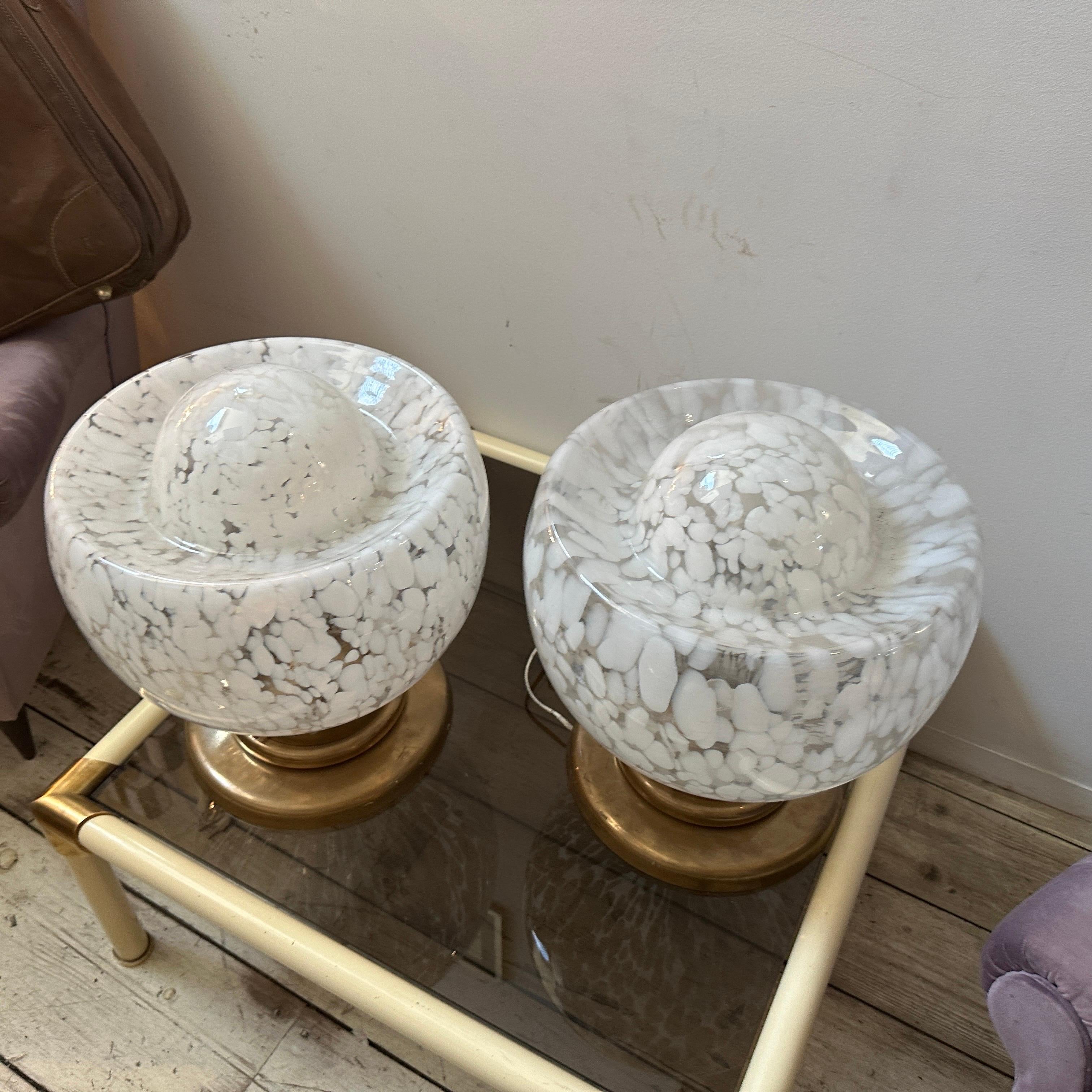 Two 1970s Mid-Century Modern Murano Glass and Brass Big Table Lamps by Mazzega 1