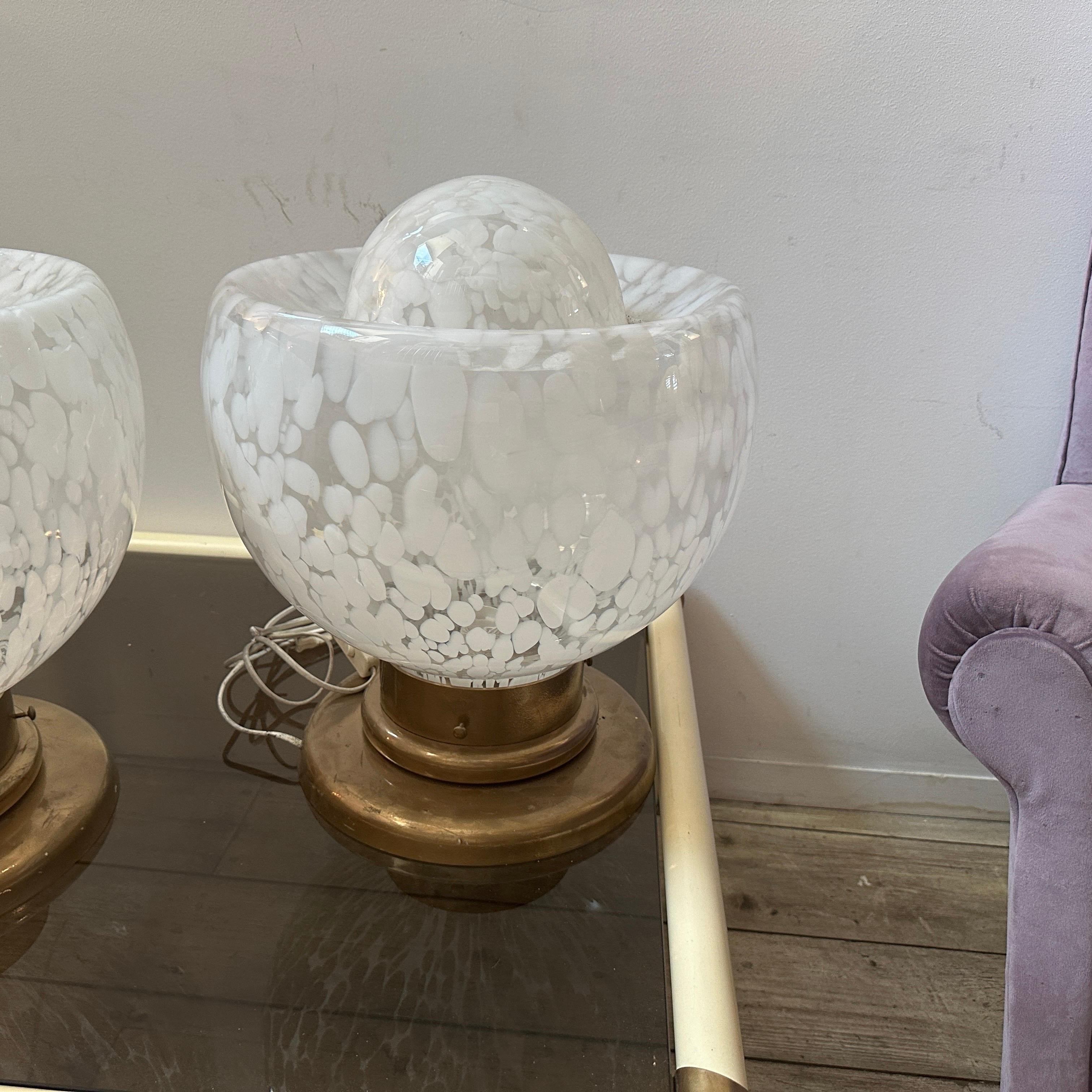 Two 1970s Mid-Century Modern Murano Glass and Brass Big Table Lamps by Mazzega 2