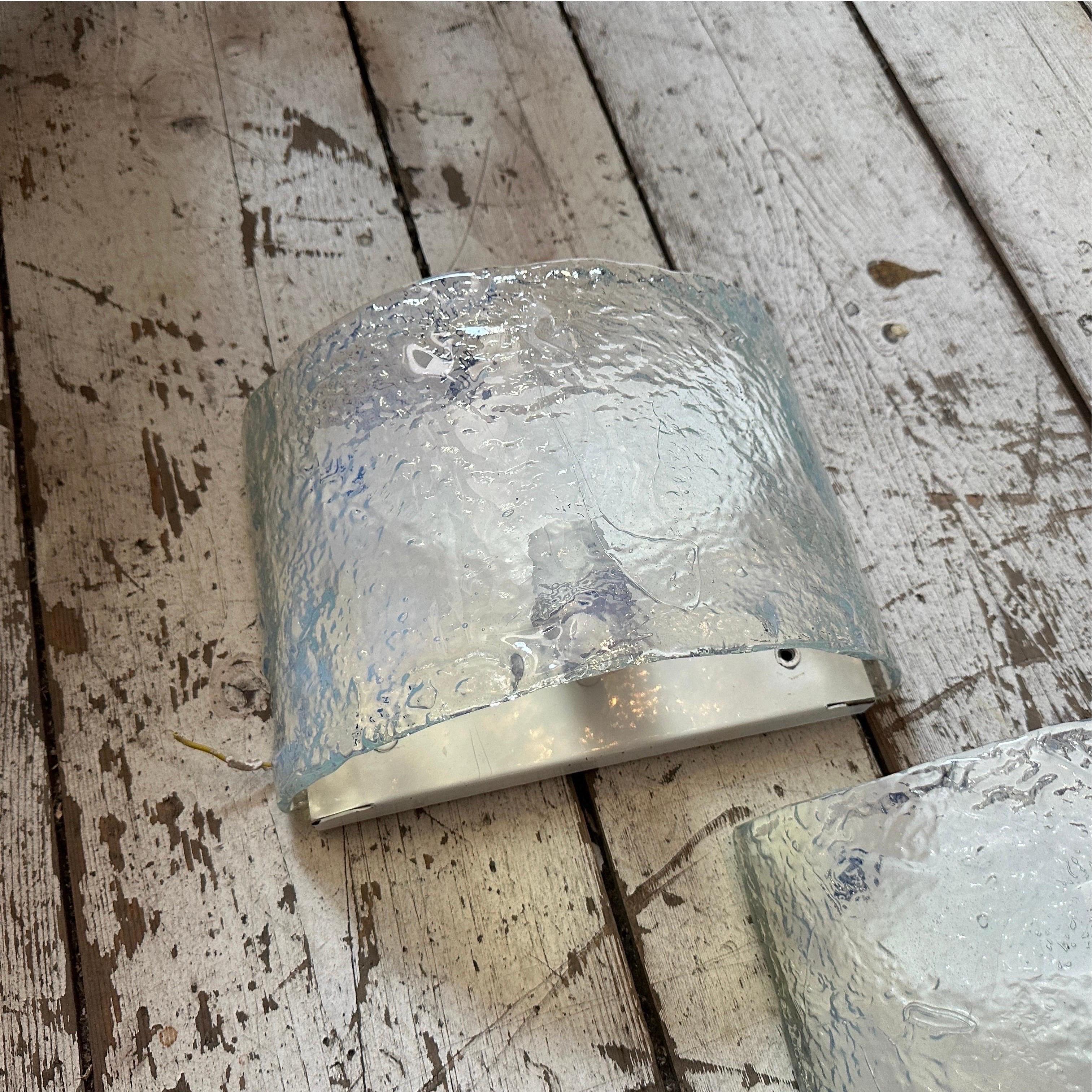 Italian Two 1970s Mid-Century Modern Opalescent Murano Glass Wall Sconces by Mazzega For Sale