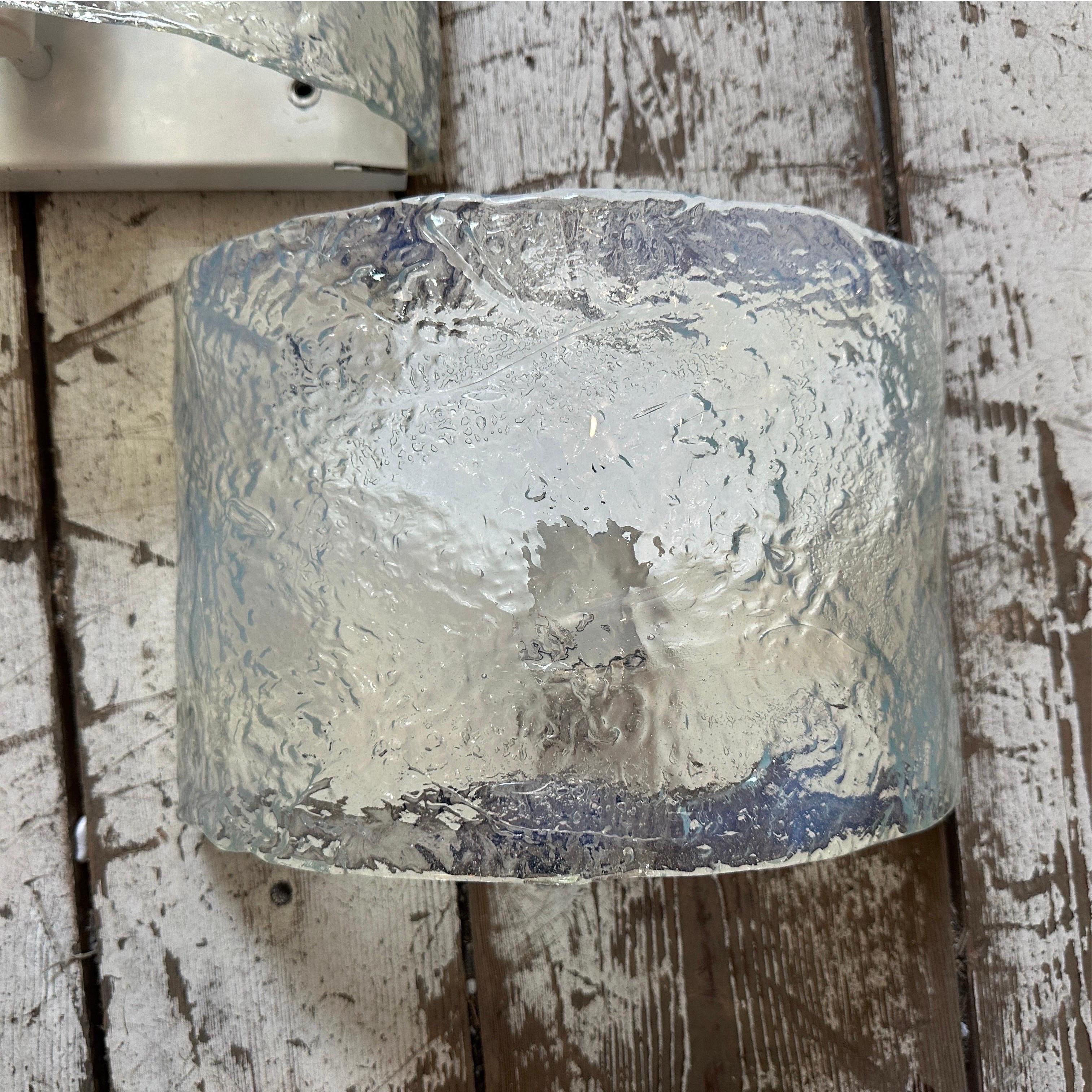 Hand-Crafted Two 1970s Mid-Century Modern Opalescent Murano Glass Wall Sconces by Mazzega For Sale