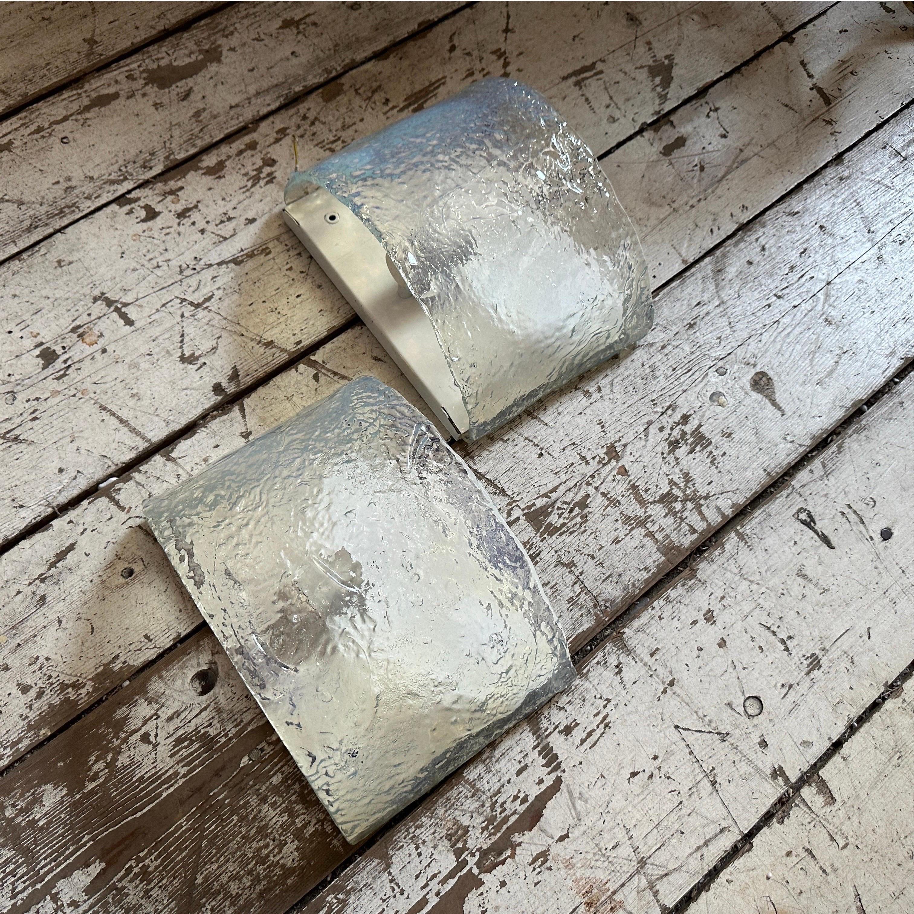 20th Century Two 1970s Mid-Century Modern Opalescent Murano Glass Wall Sconces by Mazzega For Sale