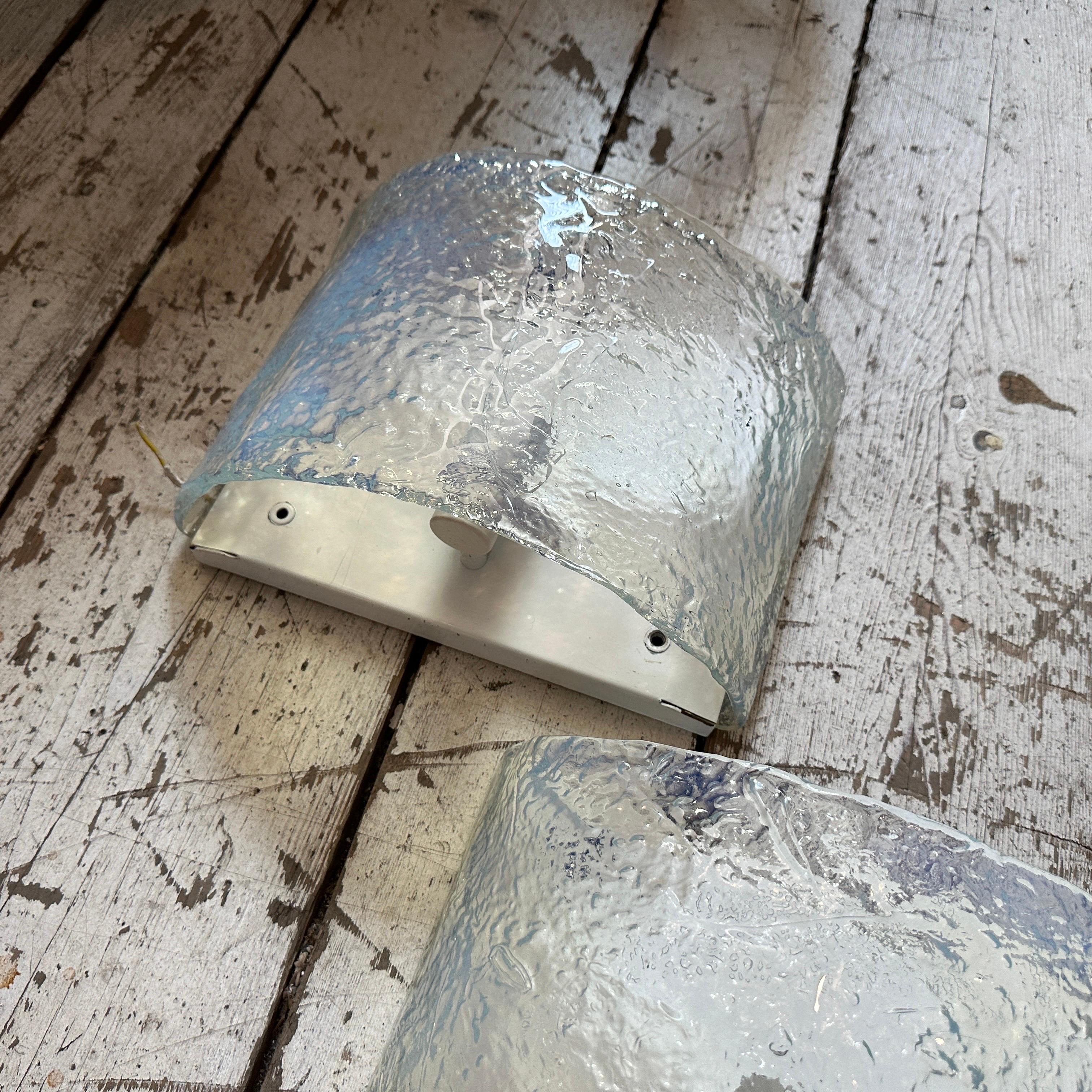 Metal Two 1970s Mid-Century Modern Opalescent Murano Glass Wall Sconces by Mazzega For Sale