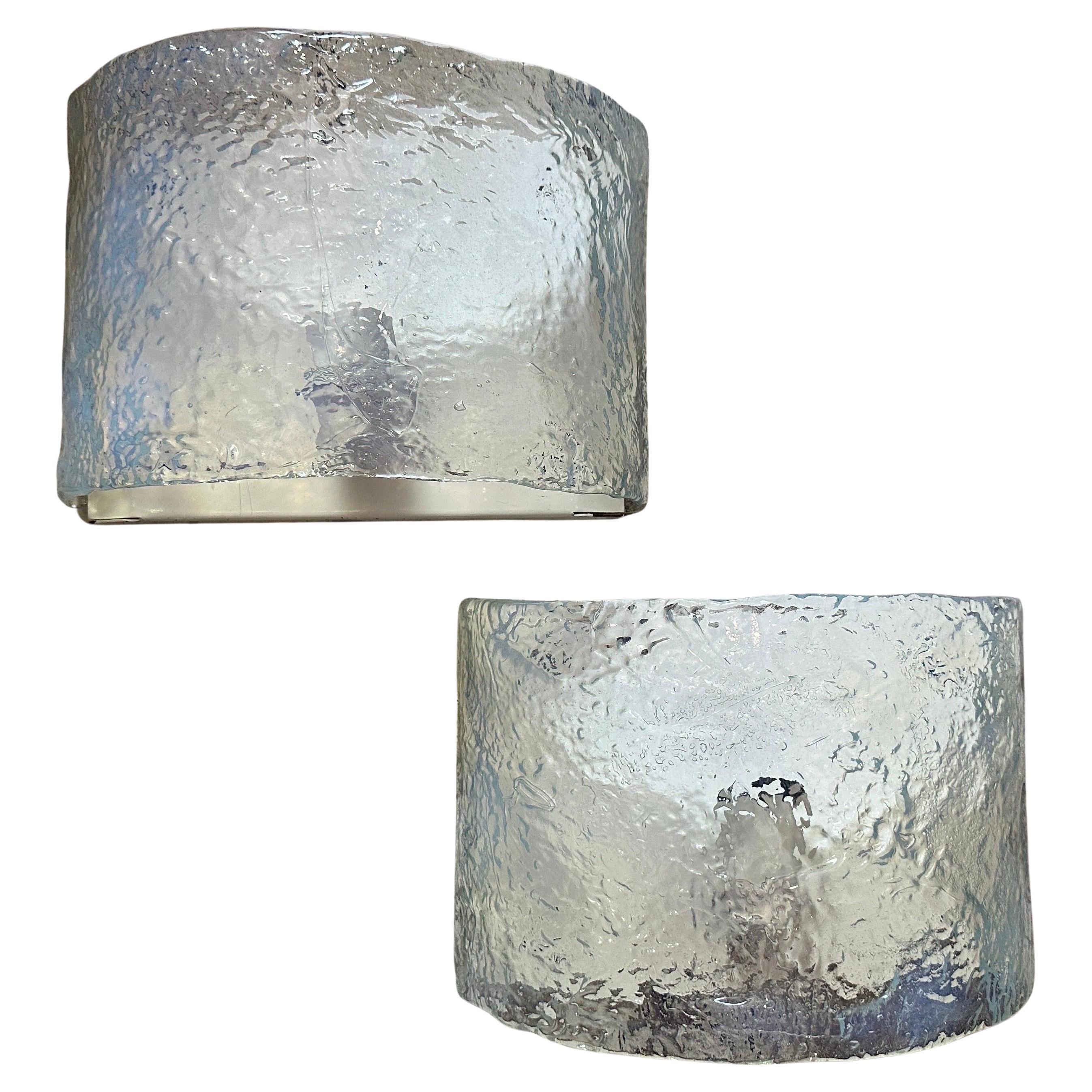 Two 1970s Mid-Century Modern Opalescent Murano Glass Wall Sconces by Mazzega
