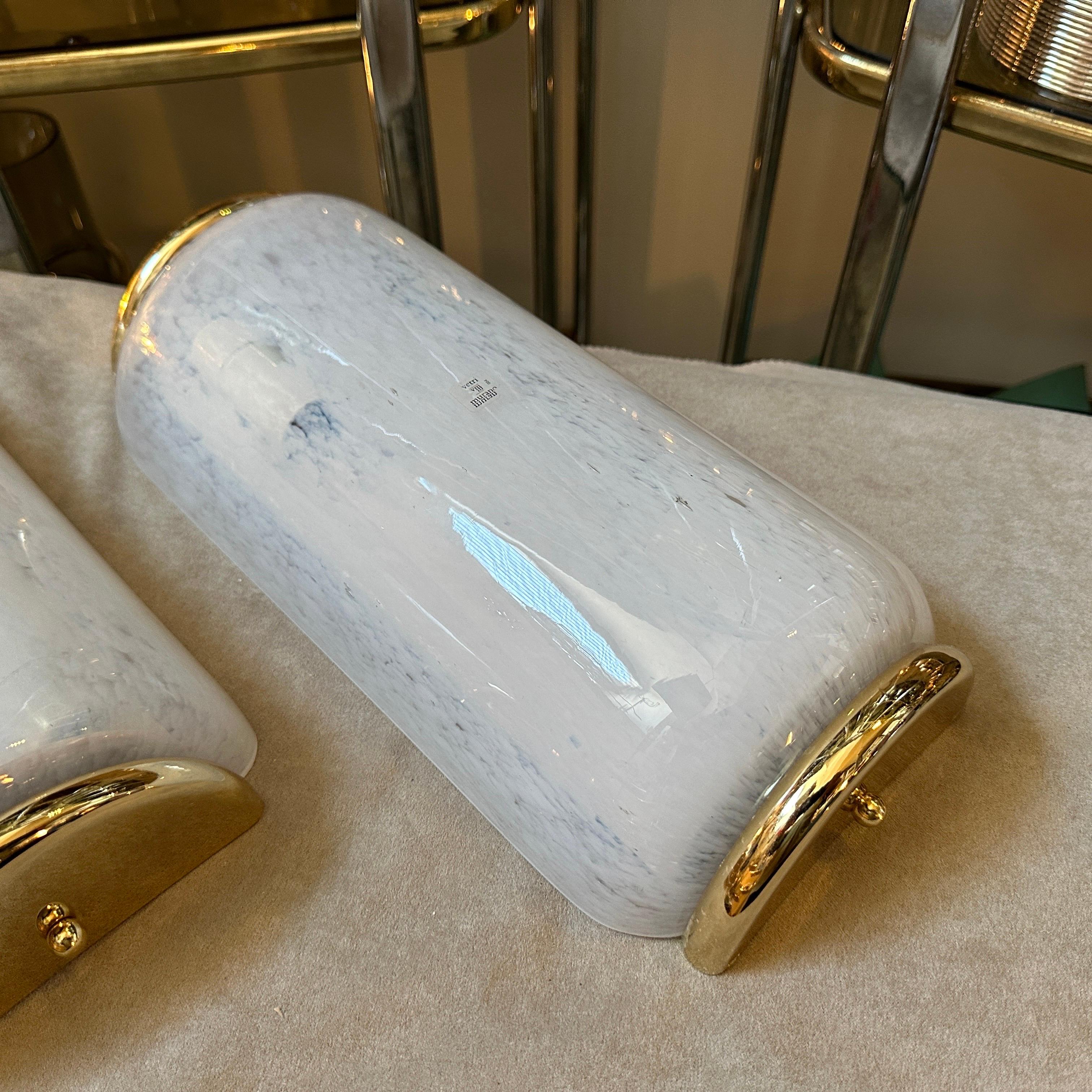 17th Century Two 1970s Mid-Century Modern White Murano Glass Rectangular Wall Sconces For Sale