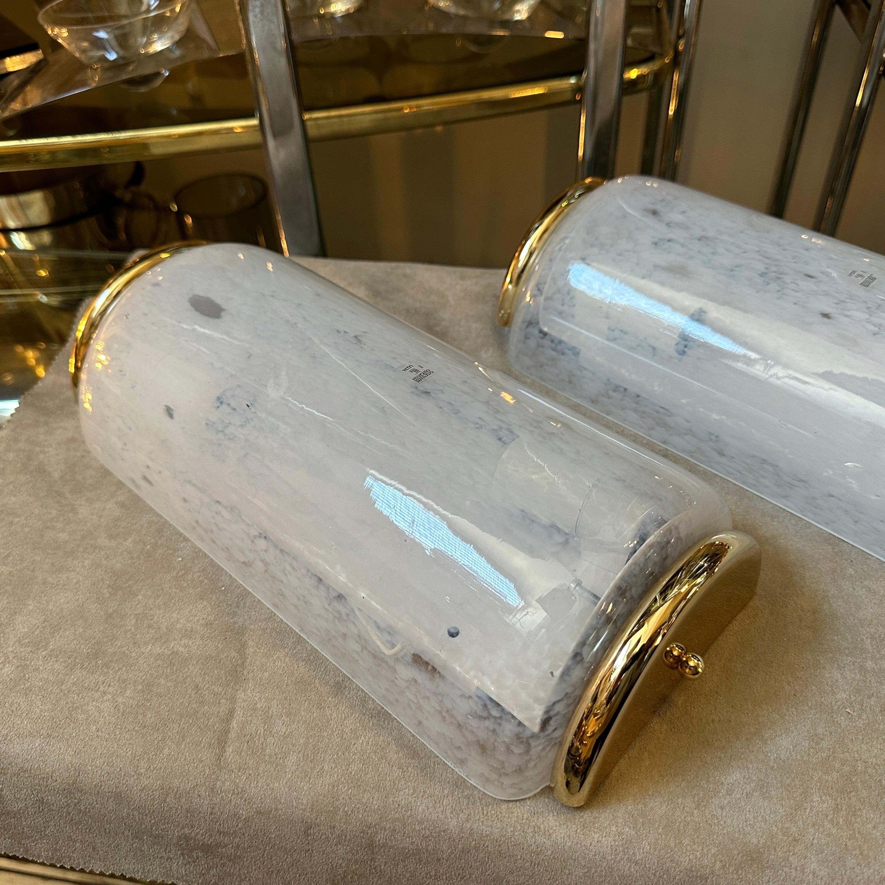 Two 1970s Mid-Century Modern White Murano Glass Rectangular Wall Sconces For Sale 1
