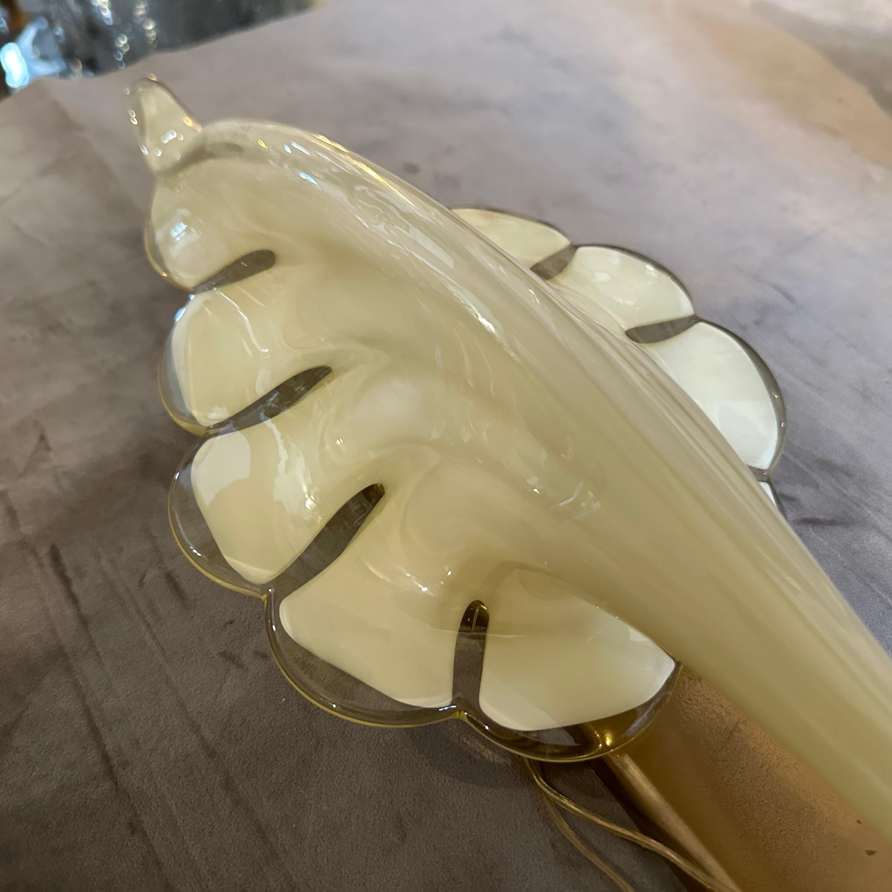 Two 1970s Mid-Century Modern Yellow Murano Glass Leaf Wall Sconce by Franco Luce For Sale 5