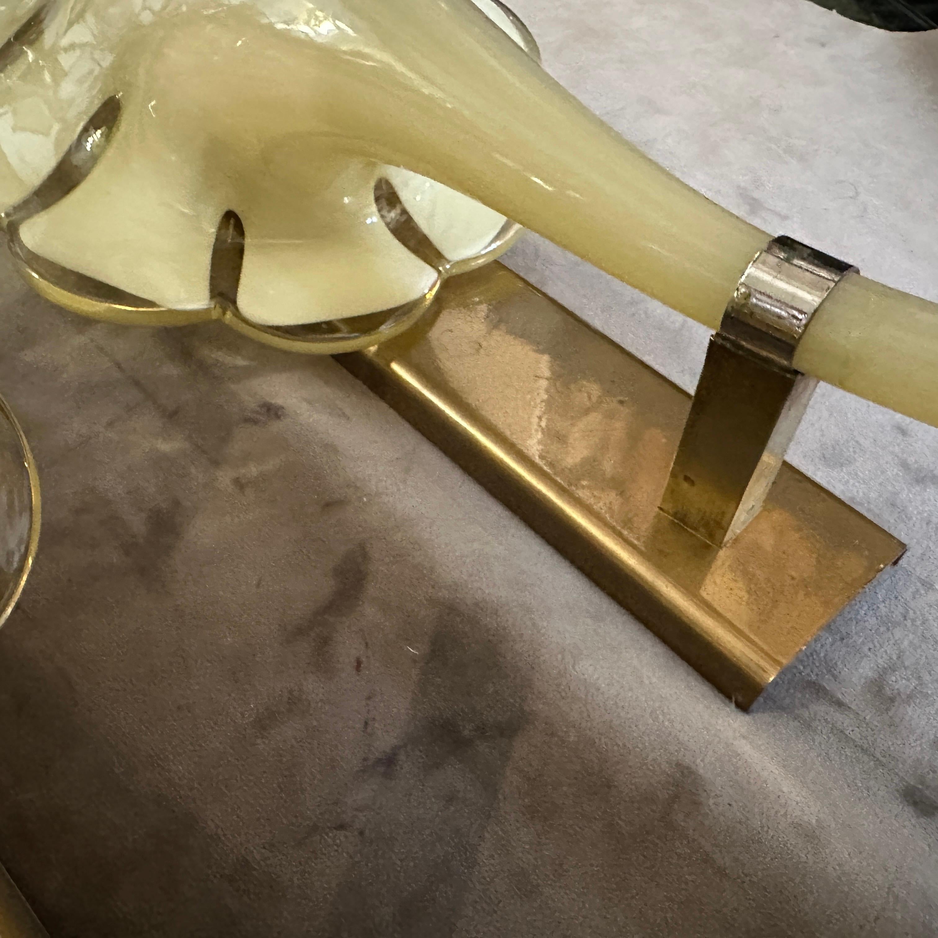 Two 1970s Mid-Century Modern Yellow Murano Glass Leaf Wall Sconce by Franco Luce For Sale 6