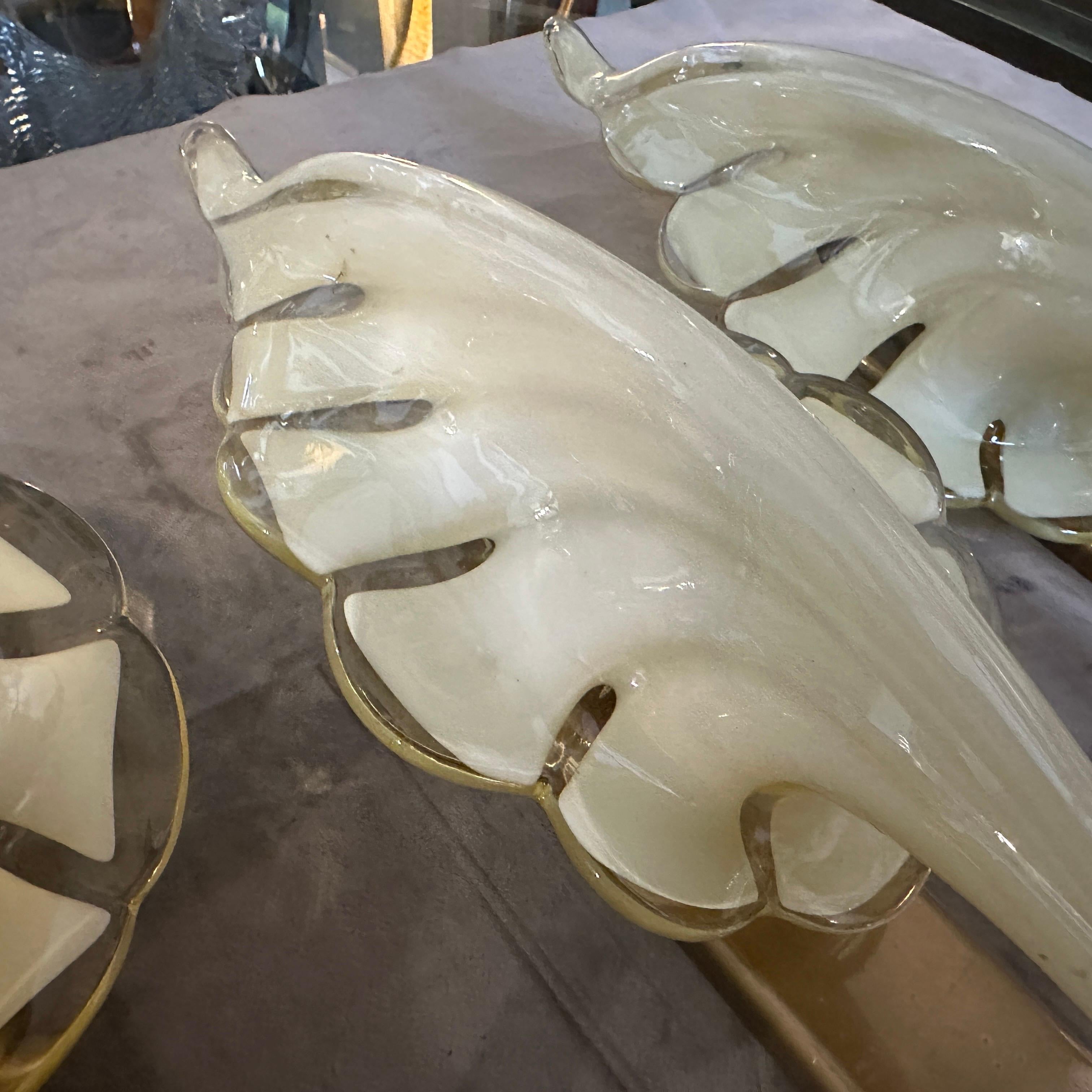 Two 1970s Mid-Century Modern Yellow Murano Glass Leaf Wall Sconce by Franco Luce For Sale 7