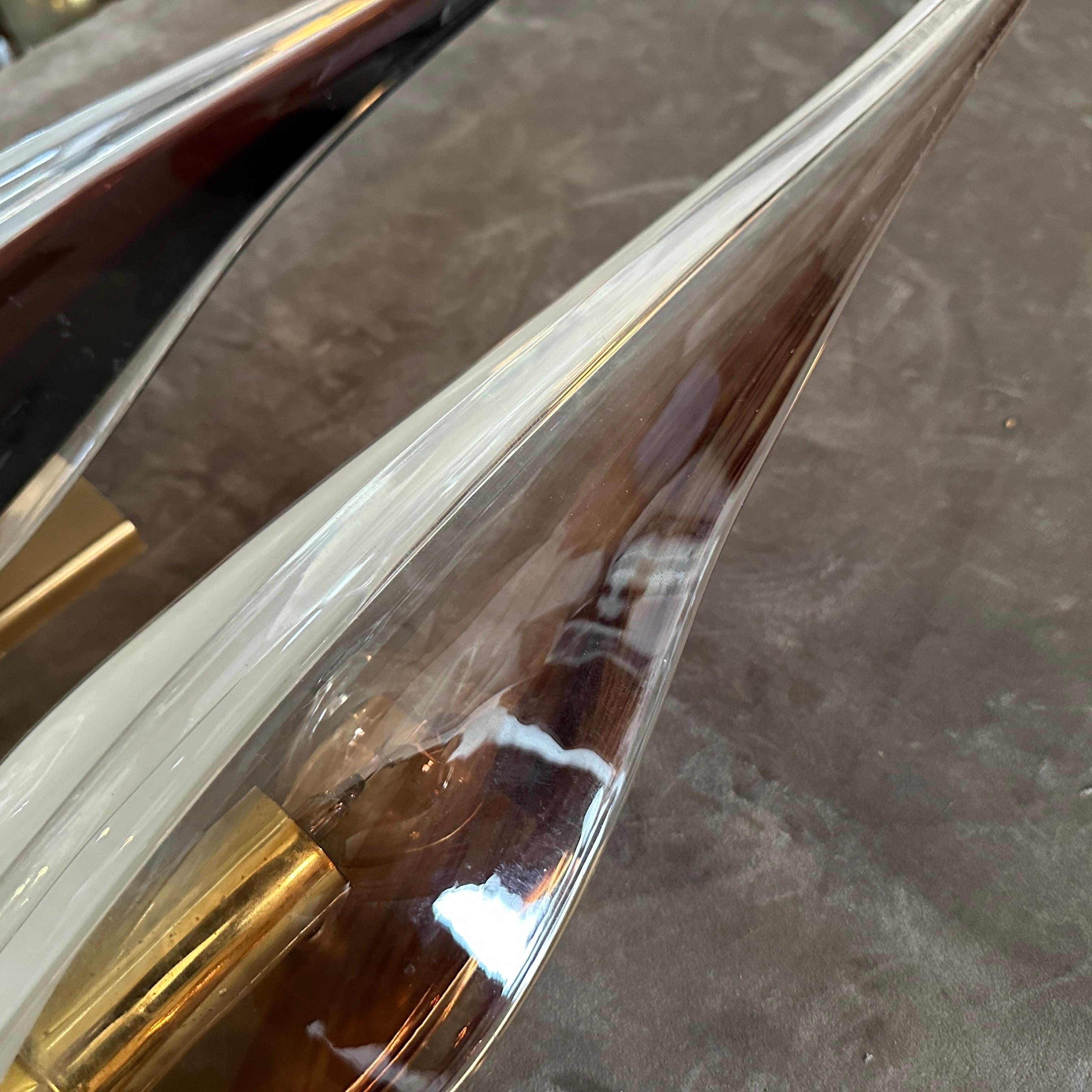 Two 1970s Modern White and Purple Murano Glass Wall Sconces by F. Luce For Sale 3