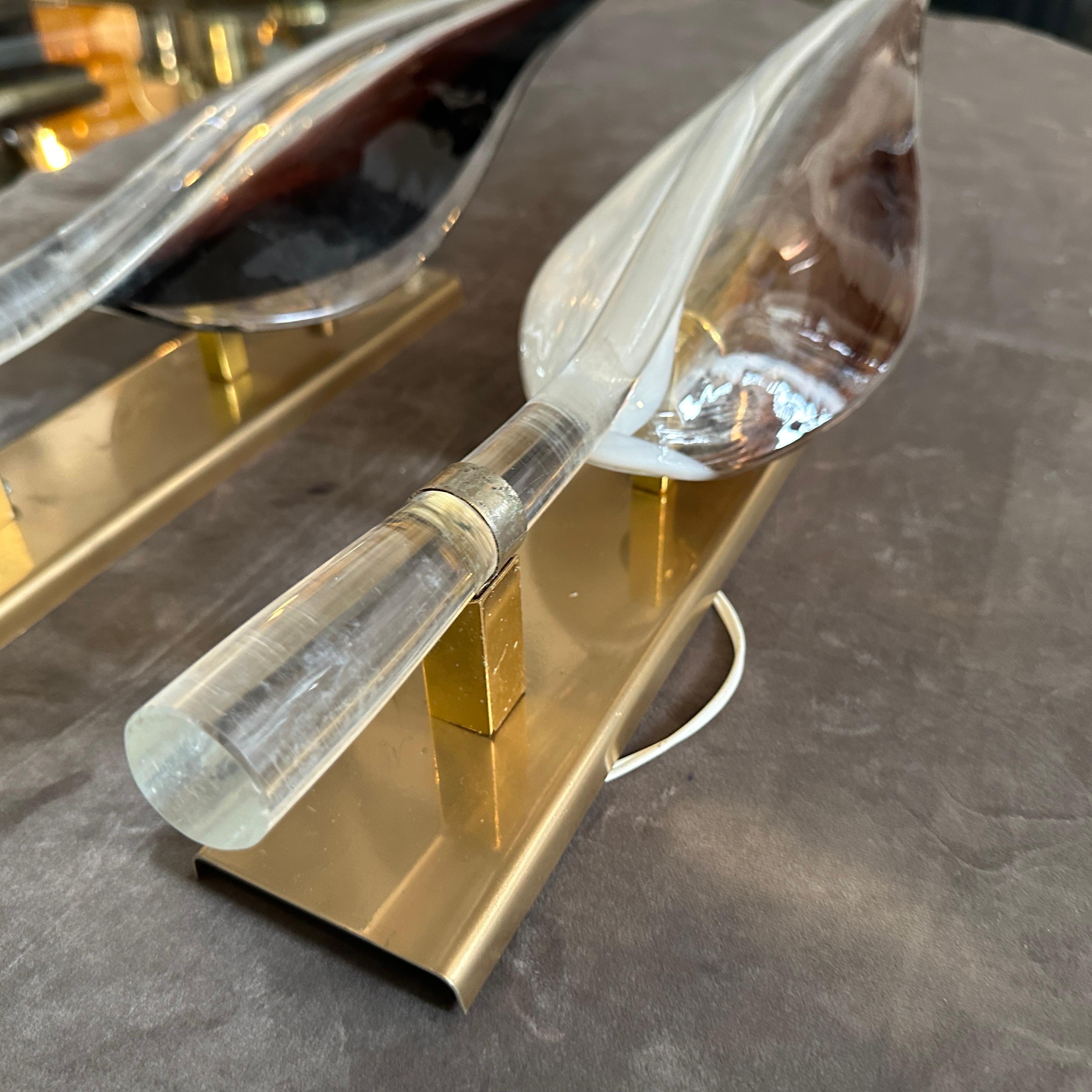 Italian Two 1970s Modern White and Purple Murano Glass Wall Sconces by F. Luce For Sale