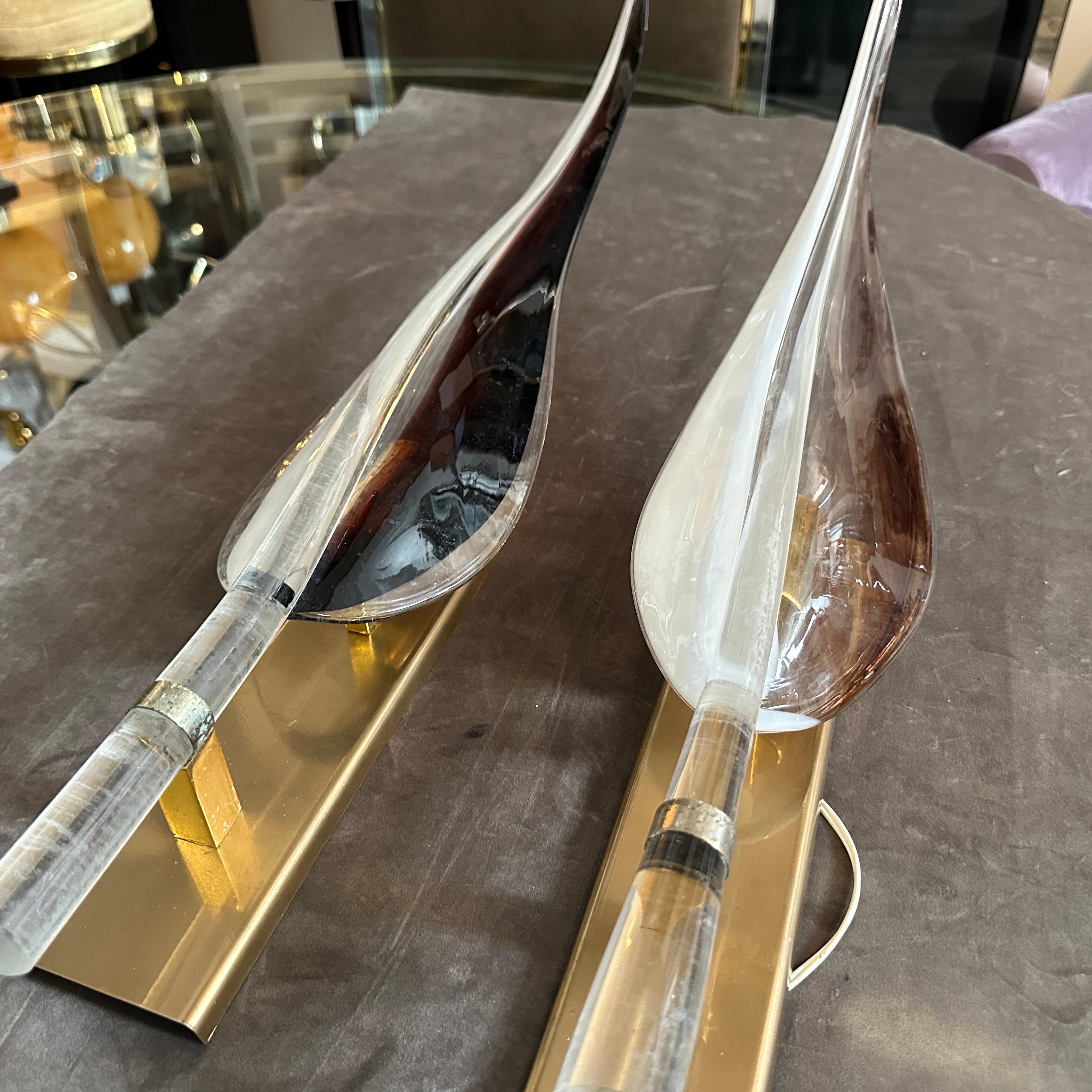 Metal Two 1970s Modern White and Purple Murano Glass Wall Sconces by F. Luce For Sale