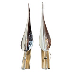 Two 1970s Modern White and Purple Murano Glass Wall Sconces by F. Luce