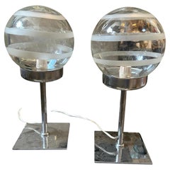 Two 1970s Space Age Clear and White Murano Glass Bed Lamps by Mazzega