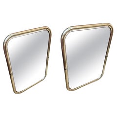 Dos espejos de pared de metal dorado y cristal rosa de la Edad Espacial de los años 70 por Cristal Arte