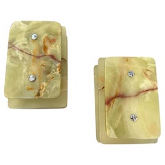 Two 1970s Space Age Green and Brown Onyx Marble Italian Rectangular Wall Sconces