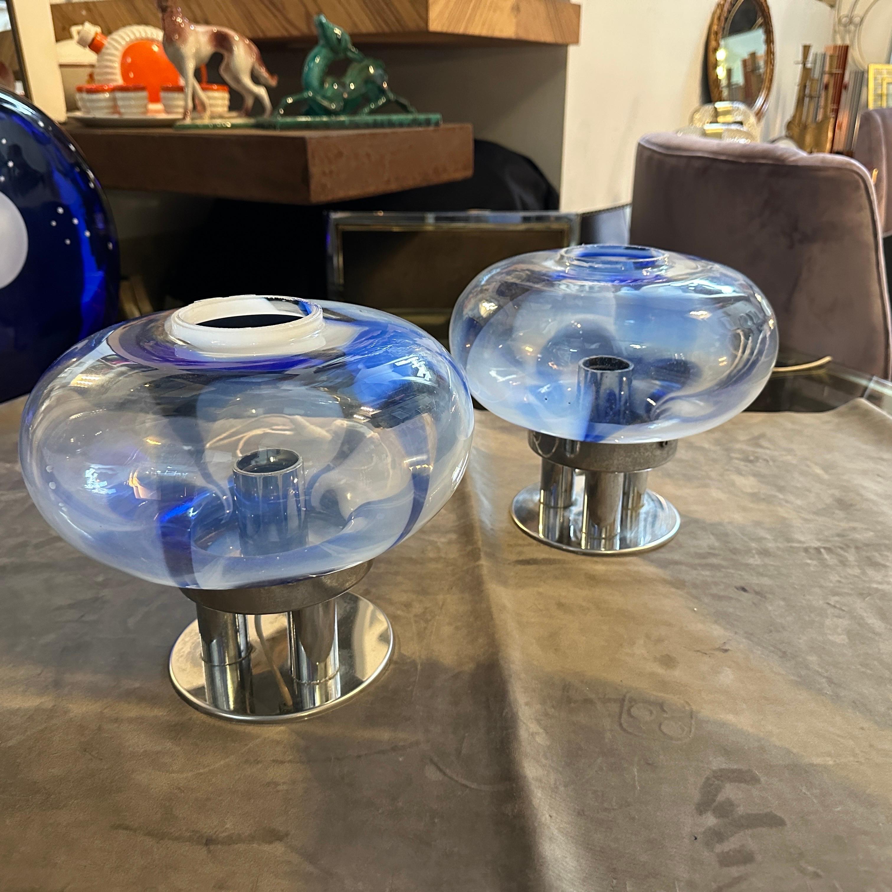 Zwei Tischlampen aus Murano-Glas und Stahl aus dem Space Age der 1970er Jahre von Mazzega im Angebot 3